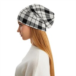 ScotsTee Shop Scottish MacFarlane Black and White (Wallace Wallas Dress 3) Ancient Tartan Plaid Knit Beanie