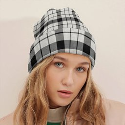 ScotsTee Shop Scottish MacFarlane Black and White (Wallace Wallas Dress 3) Ancient Tartan Plaid Knit Beanie