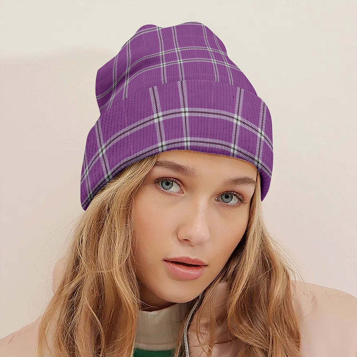ScotsTee Shop Scottish Wallace High School (Wallas High School) Weathered Tartan Plaid Knit Beanie