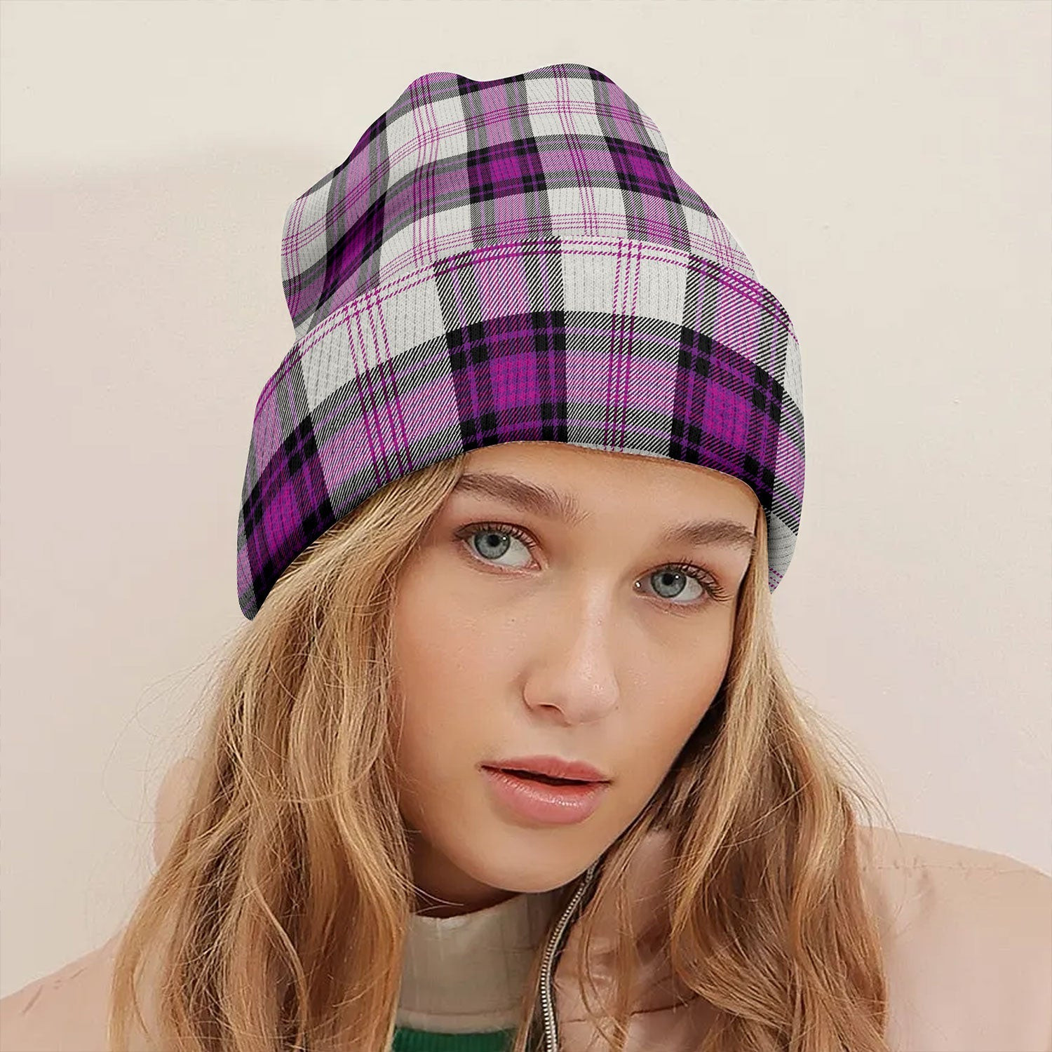 ScotsTee Shop Scottish Ross Dress Purple Tartan Plaid Knit Beanie