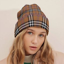 ScotsTee Shop Scottish Thomson Camel 3 (Thompson Camel 3) Modern Tartan Plaid Knit Beanie