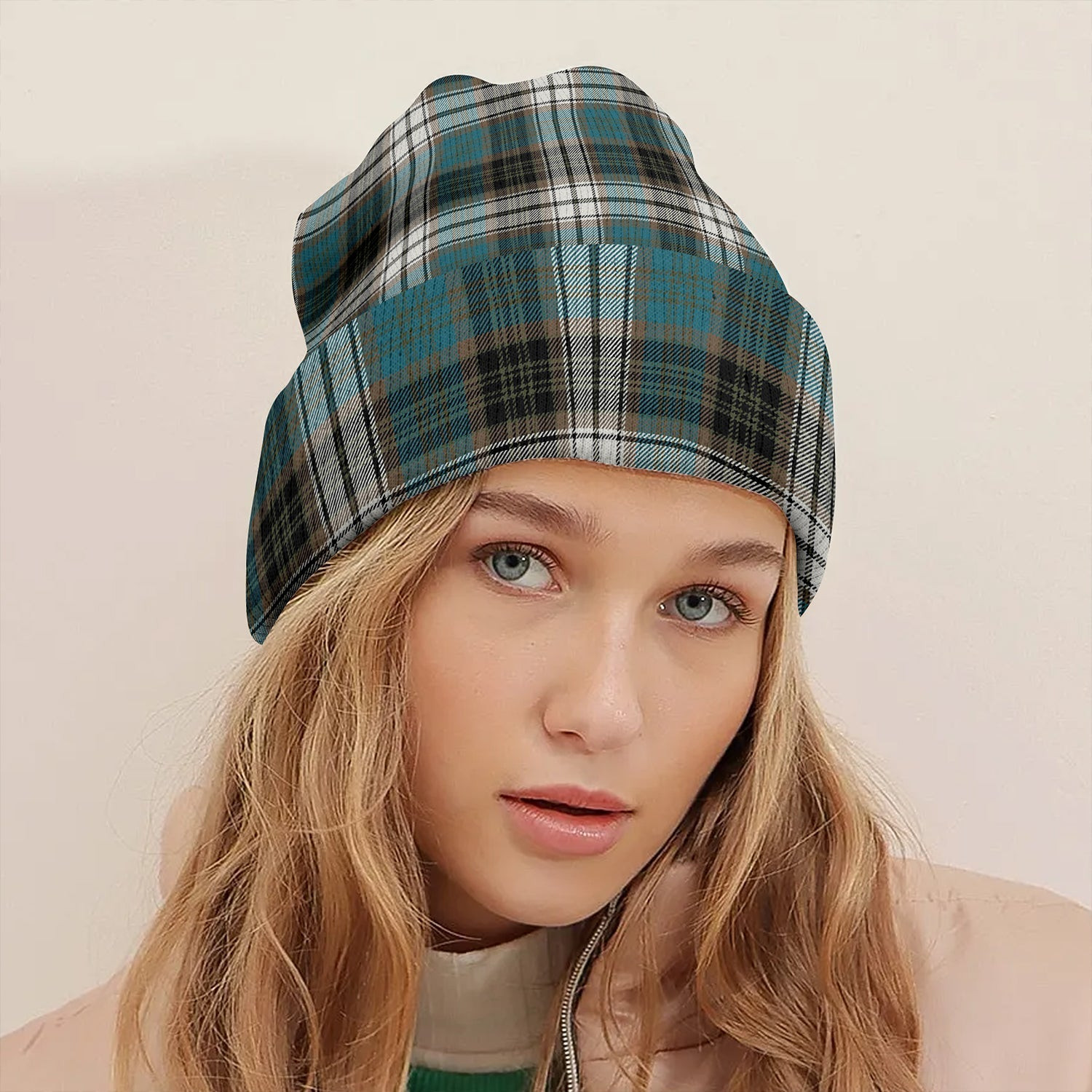 ScotsTee Shop Scottish MacDonald Dress Muted Blue Special Ancient Tartan Plaid Knit Beanie