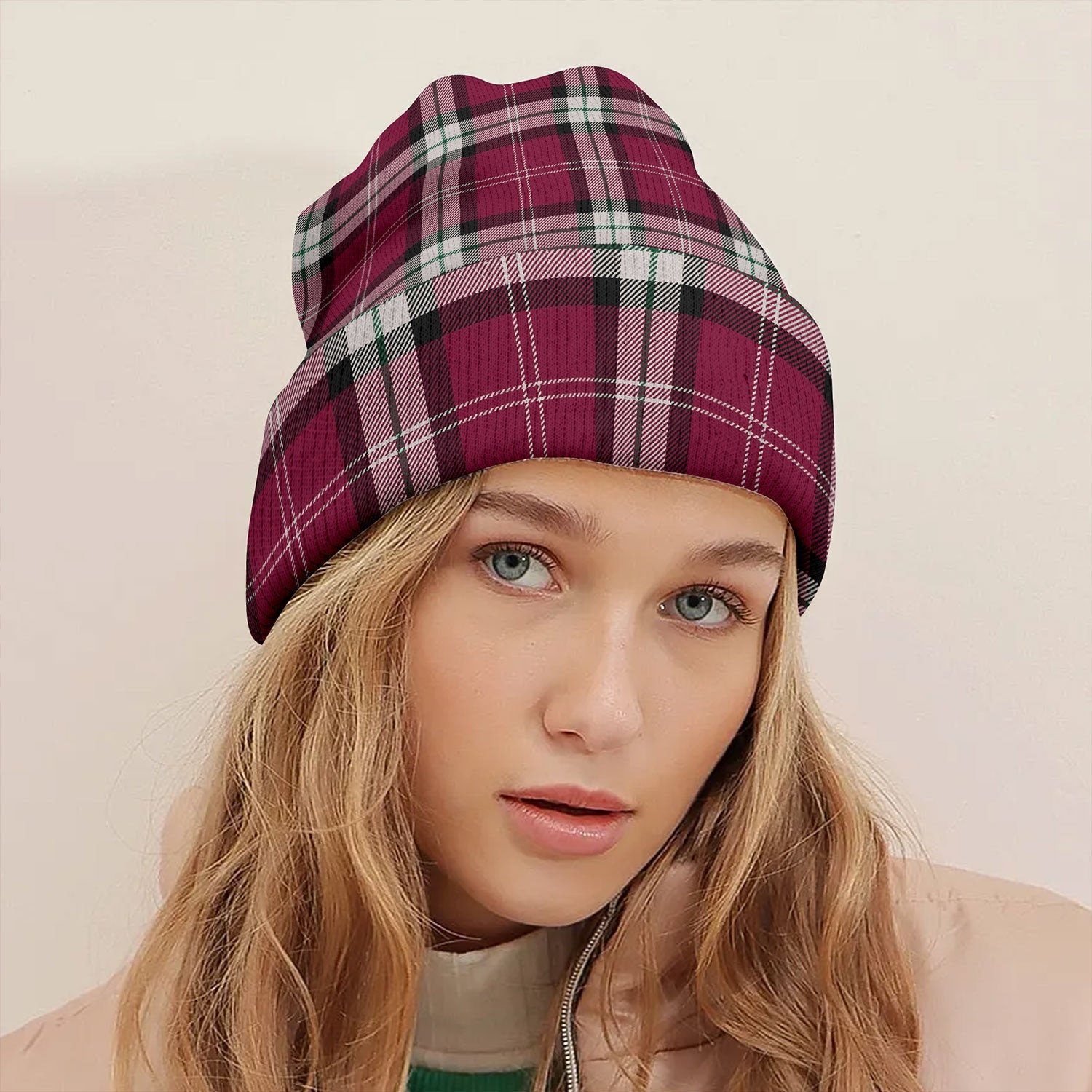 ScotsTee Shop Scottish Nisbet Dress Rose (Nisbit Dress Rose) Modern Tartan Plaid Knit Beanie
