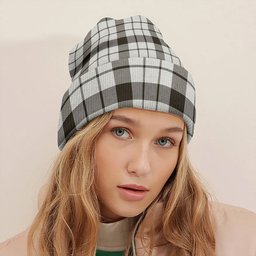 ScotsTee Shop Scottish MacFarlane Black and White (Wallace Wallas Dress 3) Weathered Tartan Plaid Knit Beanie