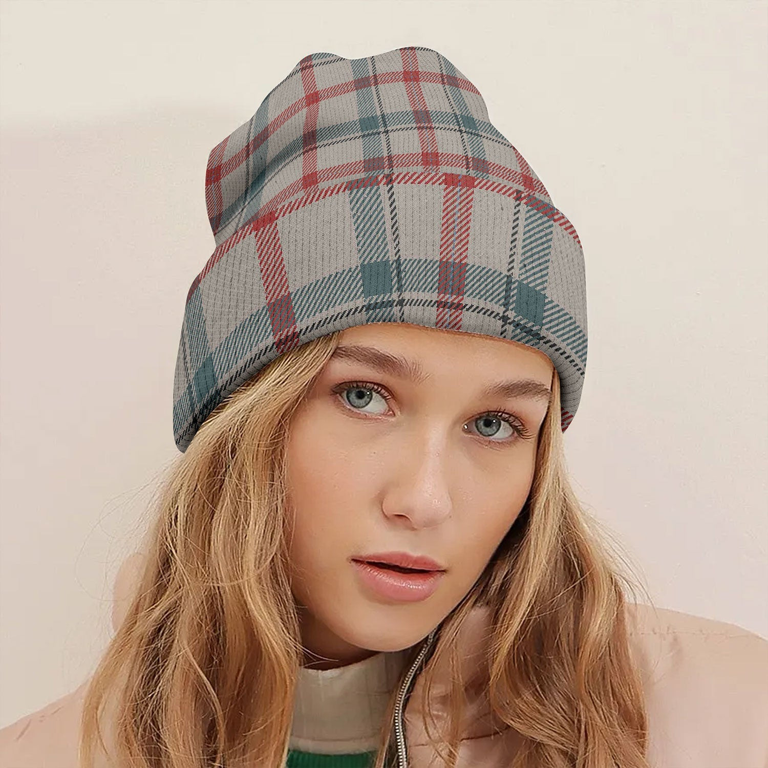 ScotsTee Shop Scottish Miss MacDougal (Personal) (MacLeod Arisaid) Weathered Tartan Plaid Knit Beanie