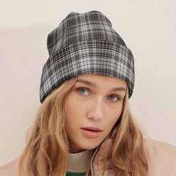 ScotsTee Shop Scottish Ogilvie Black - White Weathered Tartan Plaid Knit Beanie