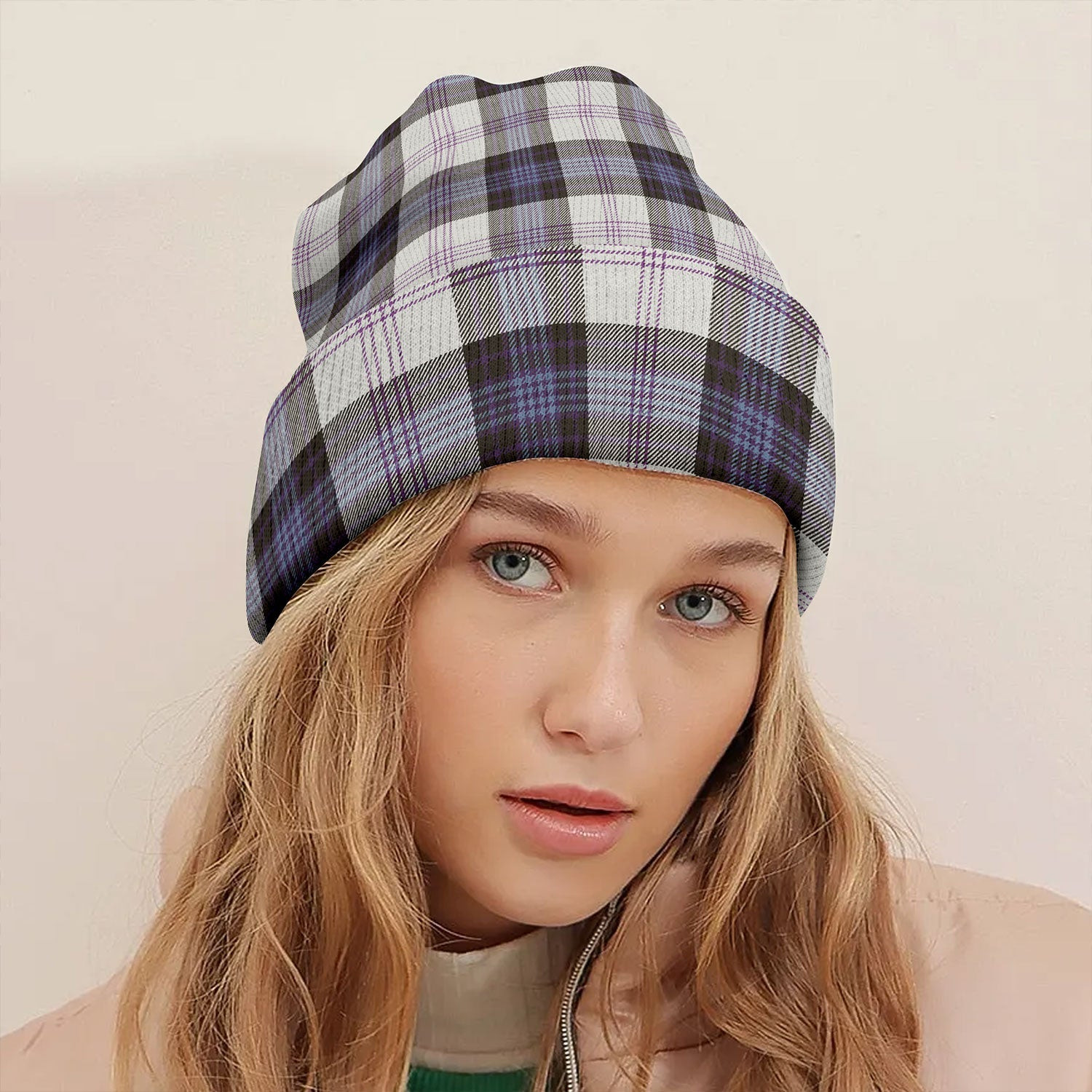 ScotsTee Shop Scottish Ross Dress Blue Weathered Tartan Plaid Knit Beanie