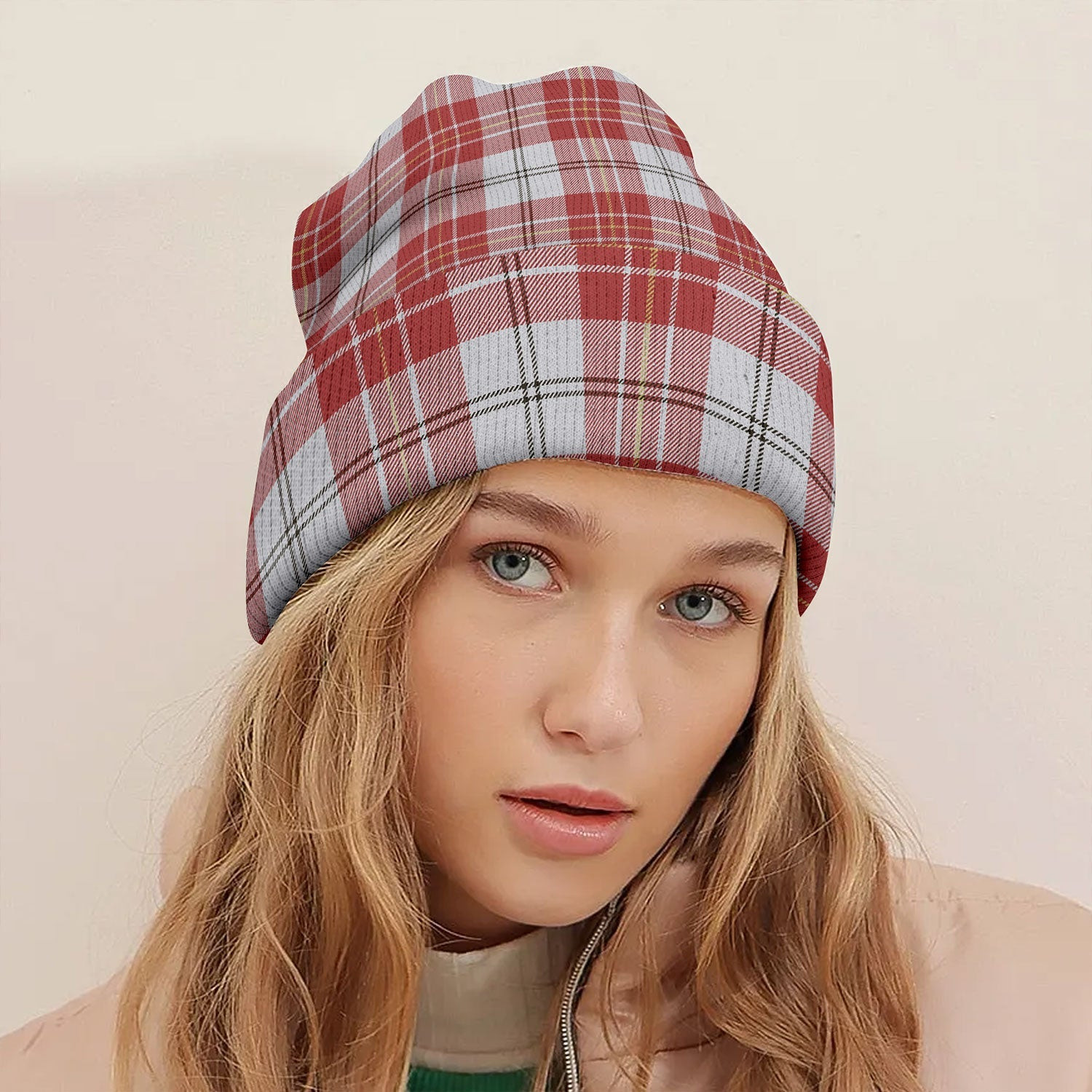 ScotsTee Shop Scottish MacPherson Dress Burgundy Weathered Tartan Plaid Knit Beanie