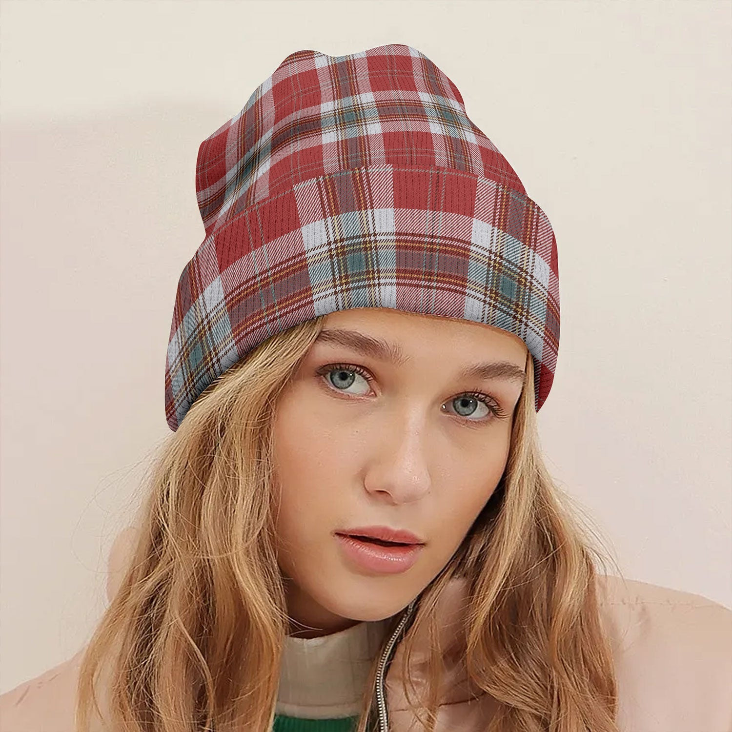 ScotsTee Shop Scottish MacLean of Duart Dress Red Weathered Tartan Plaid Knit Beanie