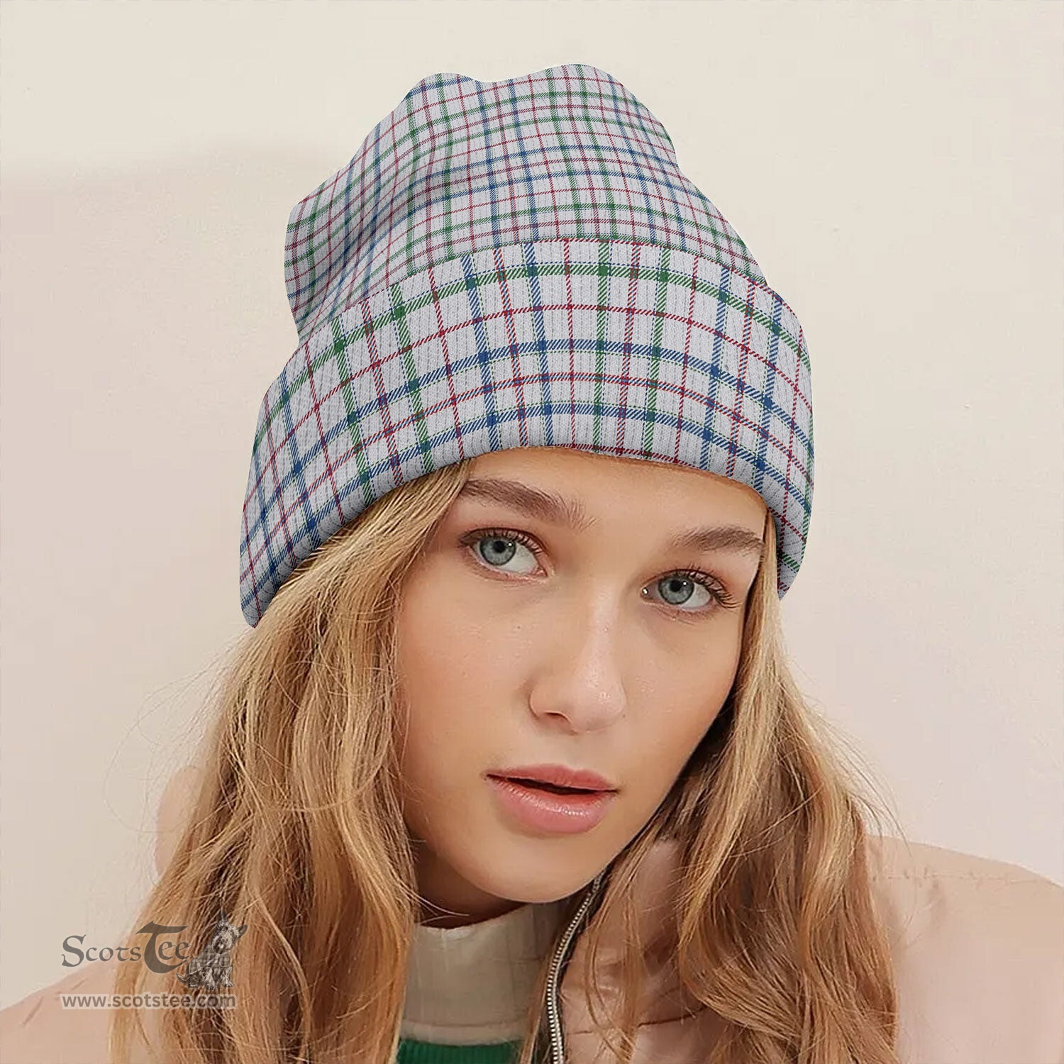 ScotsTee Shop Scottish MacLeod, Wedding (Personal) (MacDougal Arisaid) Modern Tartan Plaid Knit Beanie