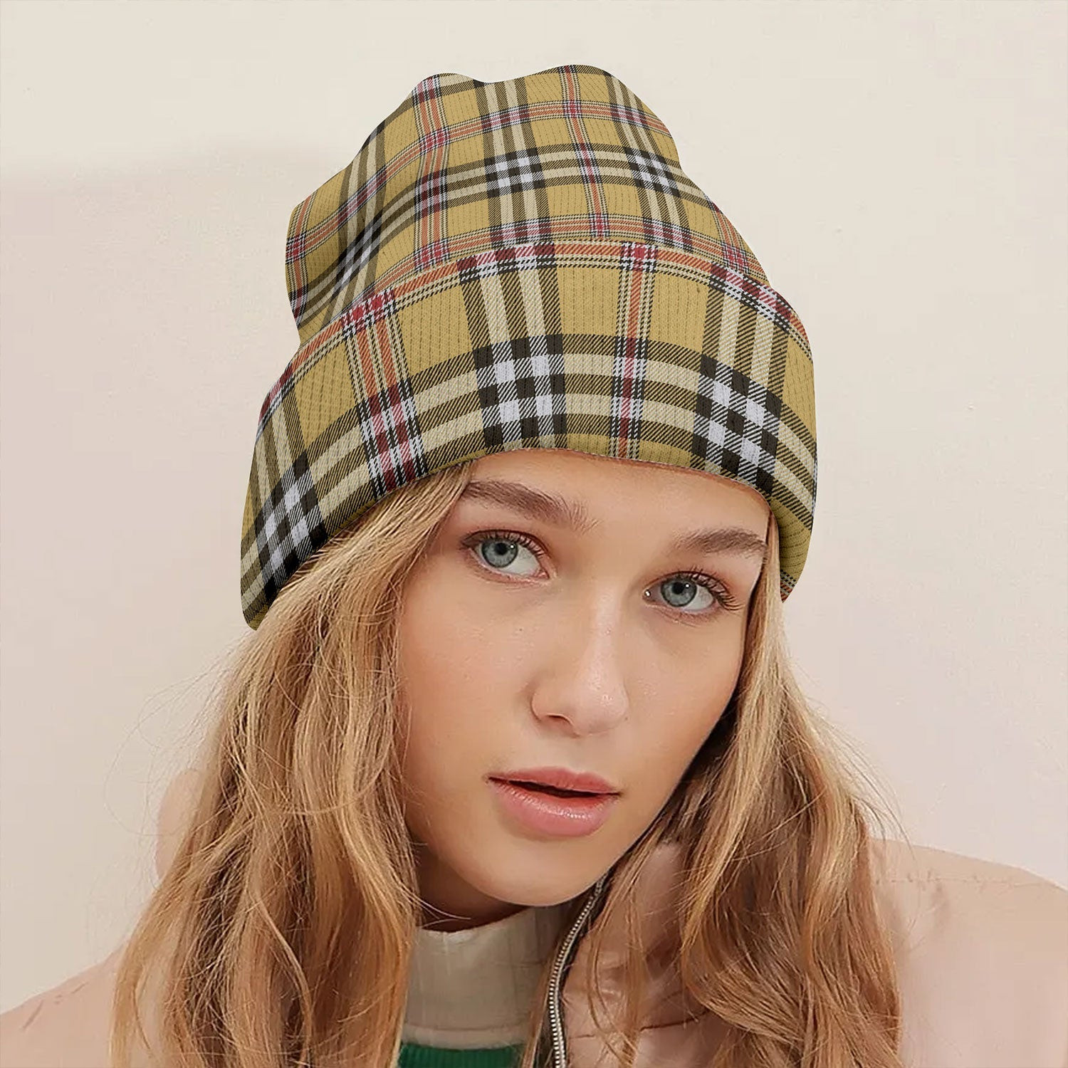 ScotsTee Shop Scottish Thomson Camel 3 (Thompson Camel 3) Weathered Tartan Plaid Knit Beanie