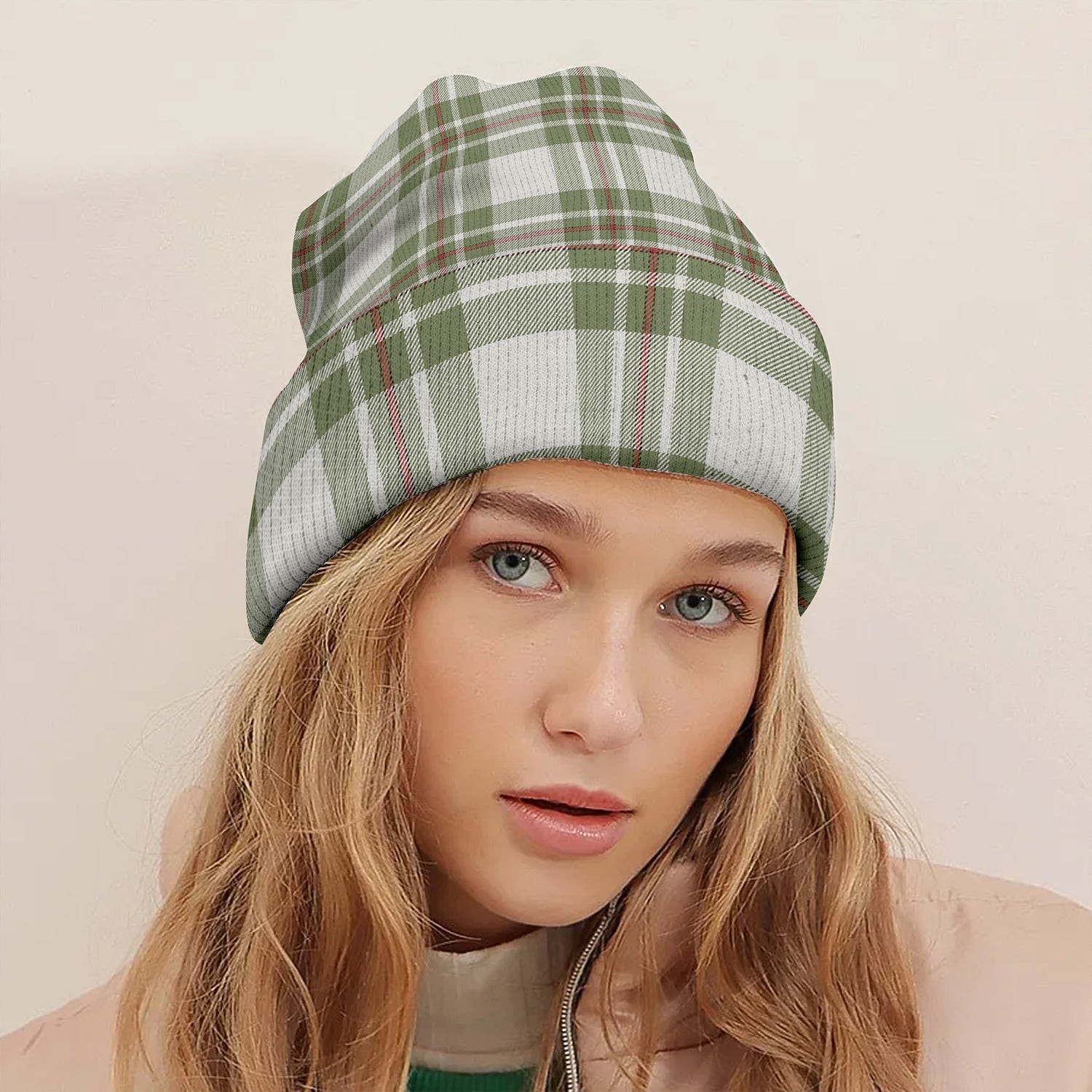 ScotsTee Shop Scottish MacGregor Dress Green (Gregor Dress Green) Weathered Tartan Plaid Knit Beanie