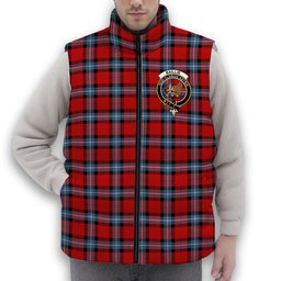 ScotsTee Shop Scottish Baillie of Polkemmet Red Modern Crest Tartan Puffer Vest Winter White Duck Down Vest Sleeveless
