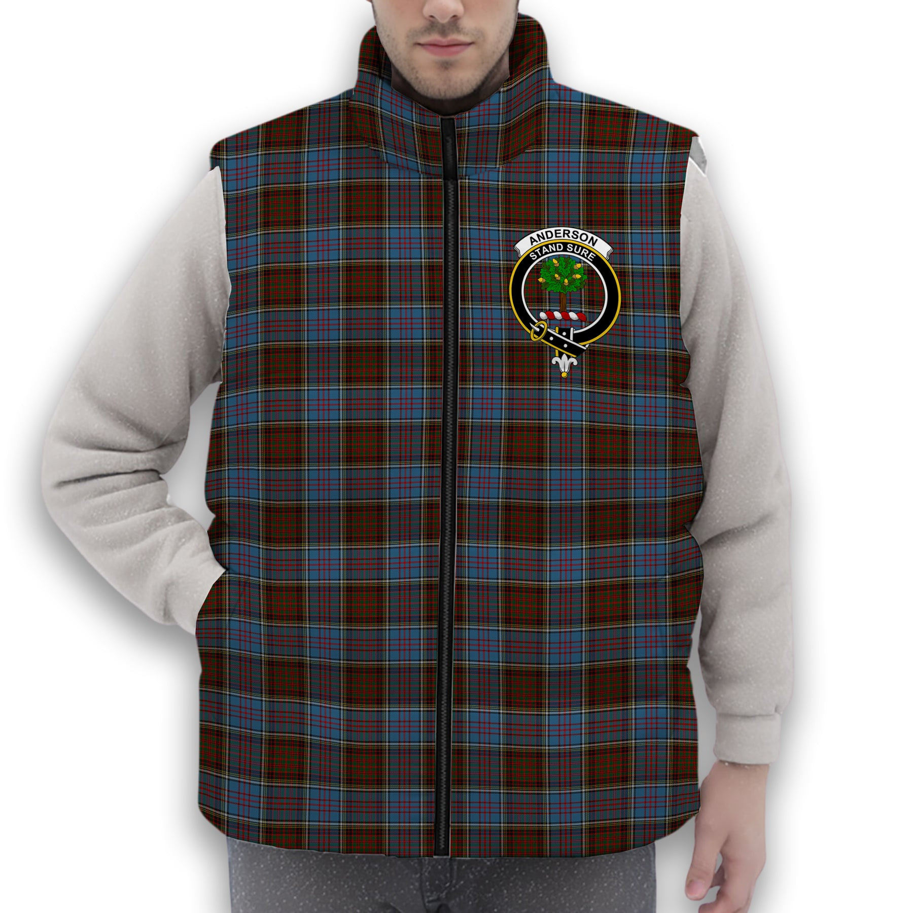 ScotsTee Shop Scottish Anderson MacGregor Hastie 3 Crest Tartan Puffer Vest Winter White Duck Down Vest Sleeveless