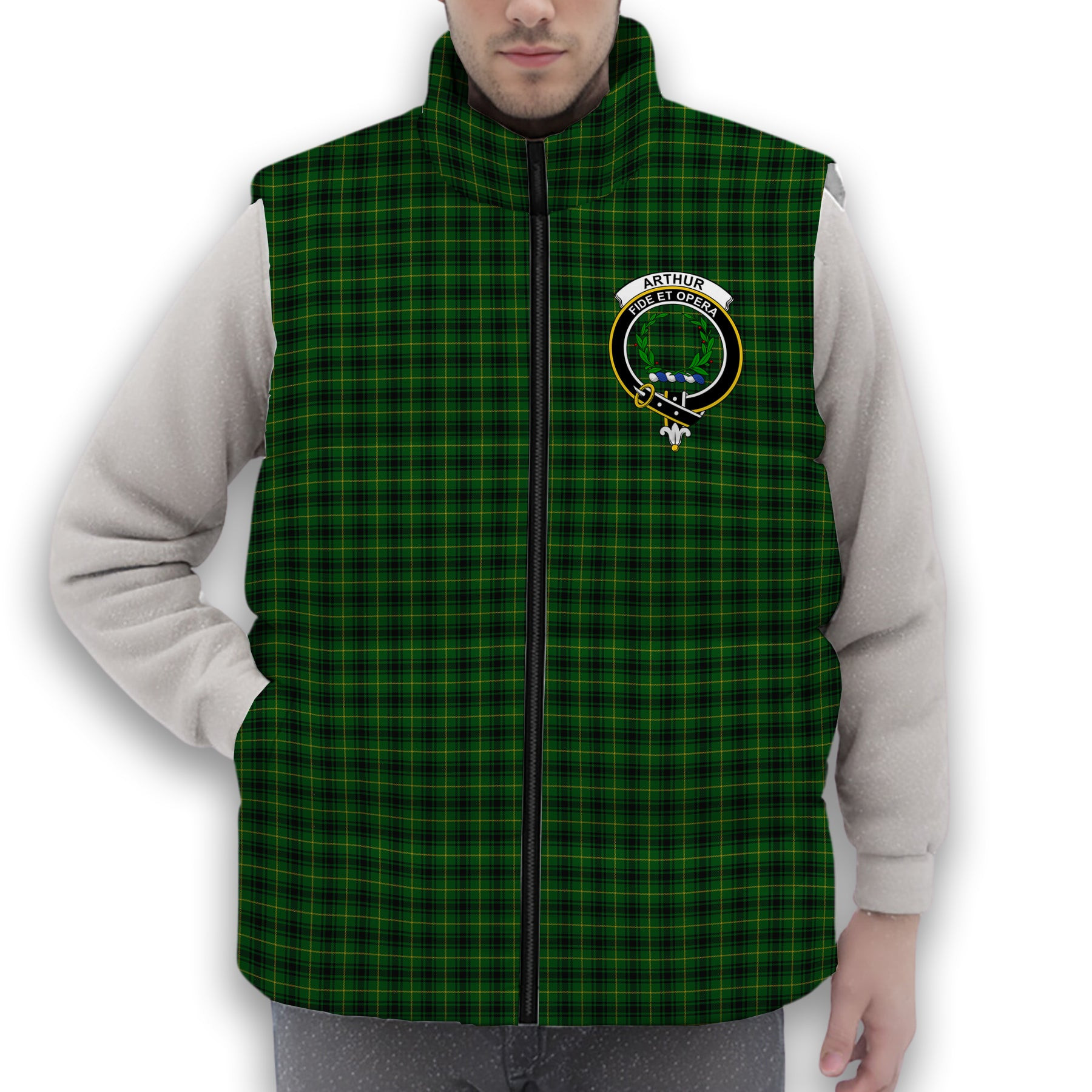 ScotsTee Shop Scottish Arthur Crest Tartan Puffer Vest Winter White Duck Down Vest Sleeveless