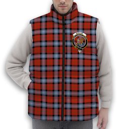 ScotsTee Shop Scottish Baillie of Polkemmet Red Ancient Crest Tartan Puffer Vest Winter White Duck Down Vest Sleeveless