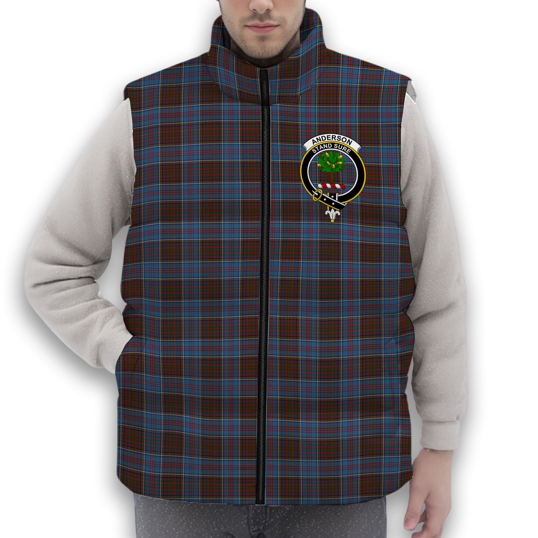 ScotsTee Shop Scottish Anderson STS Crest Tartan Puffer Vest Winter White Duck Down Vest Sleeveless