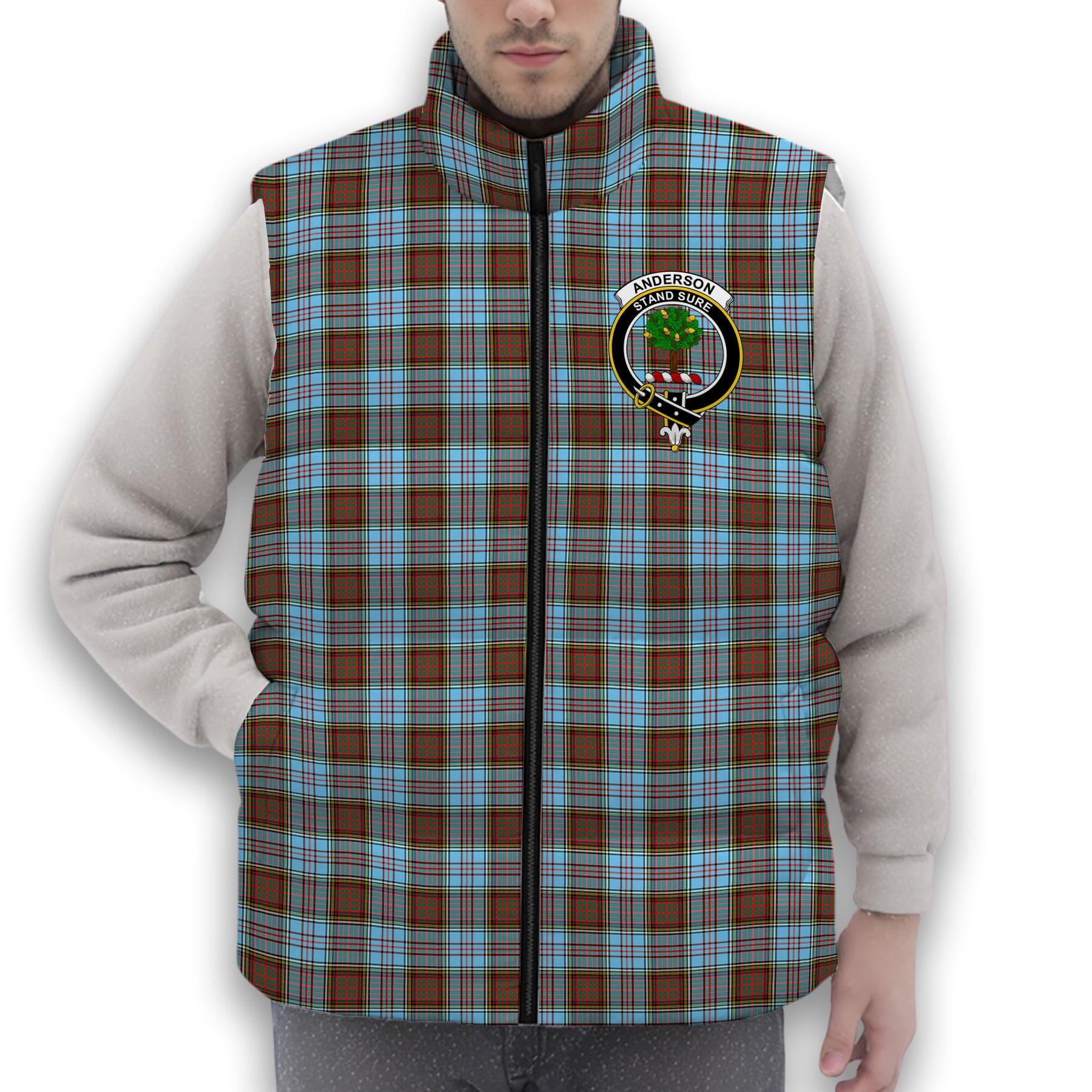ScotsTee Shop Scottish Anderson Ancient Crest Tartan Puffer Vest Winter White Duck Down Vest Sleeveless