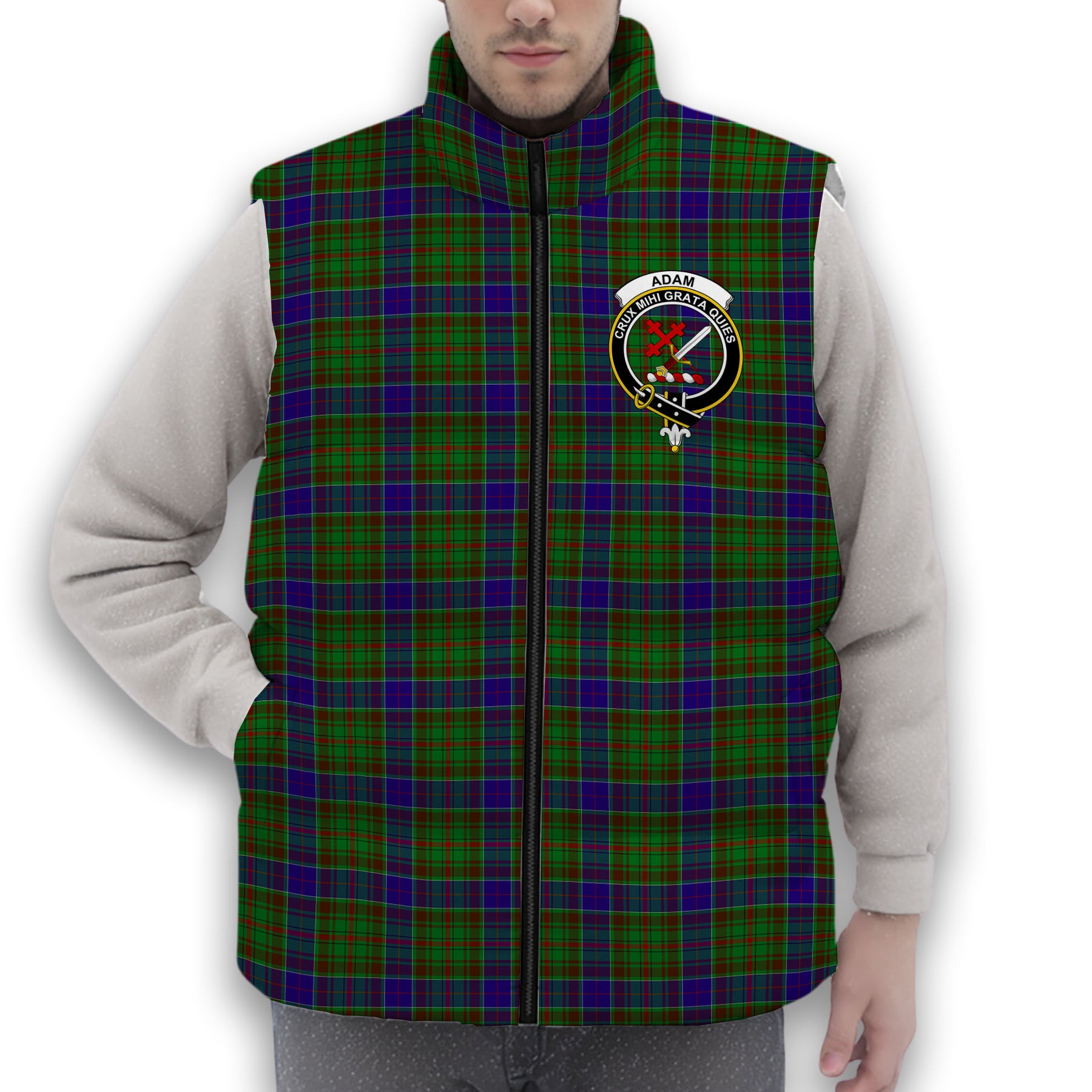 ScotsTee Shop Scottish Adam Crest Tartan Puffer Vest Winter White Duck Down Vest Sleeveless