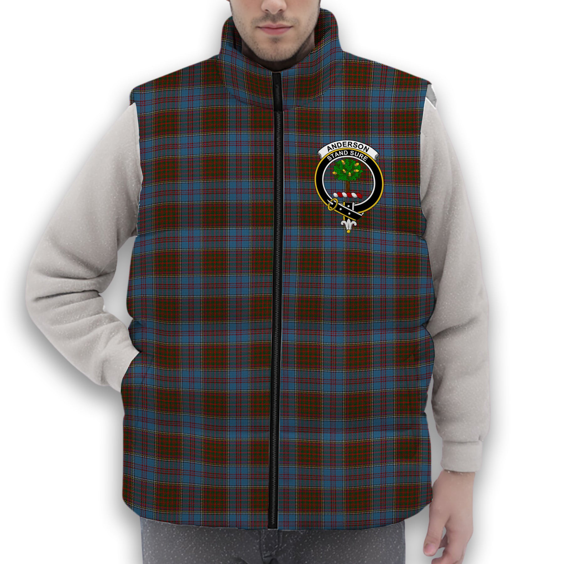 ScotsTee Shop Scottish Anderson MacGregor Hastie 4 Crest Tartan Puffer Vest Winter White Duck Down Vest Sleeveless