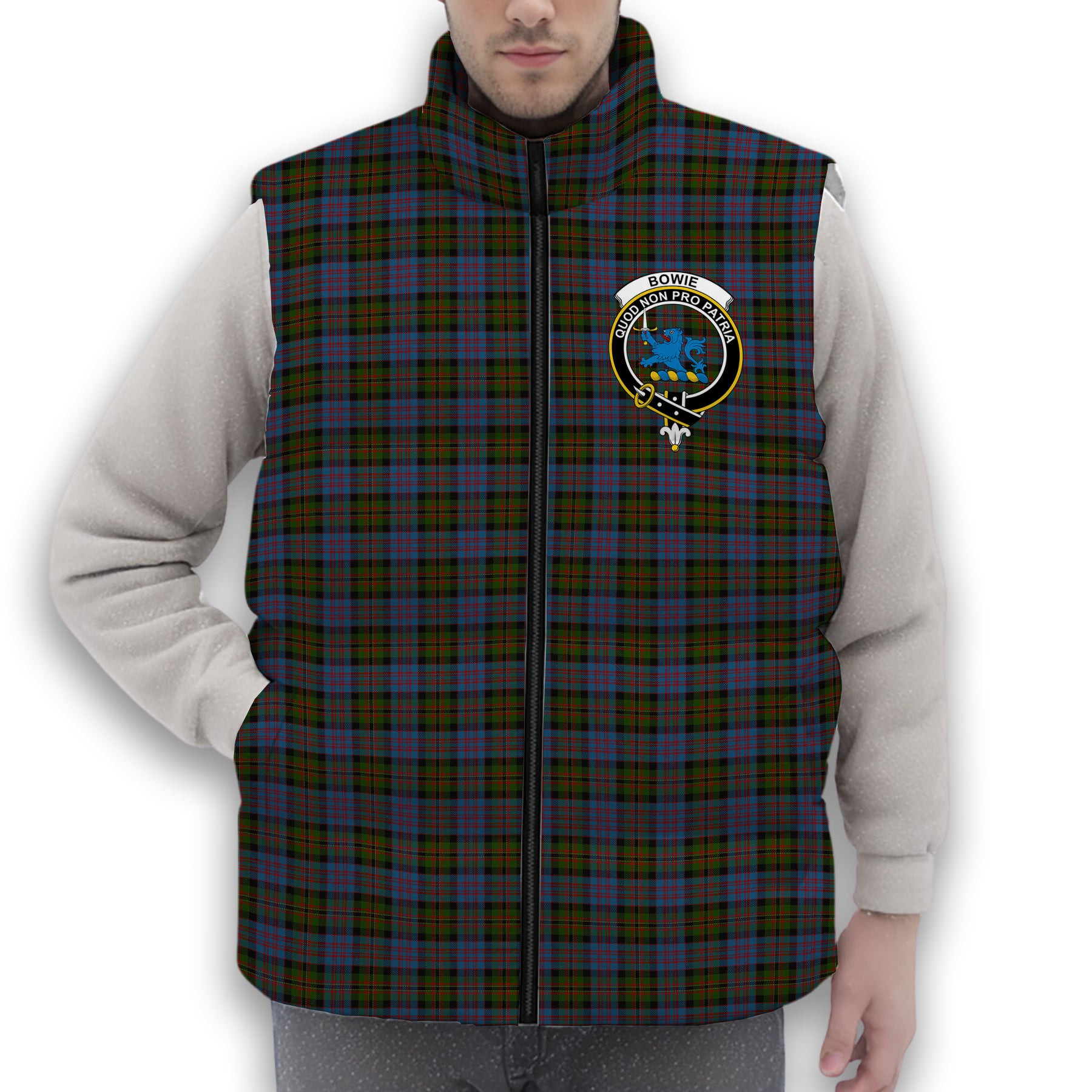 ScotsTee Shop Scottish Bowie Crest Tartan Puffer Vest Winter White Duck Down Vest Sleeveless
