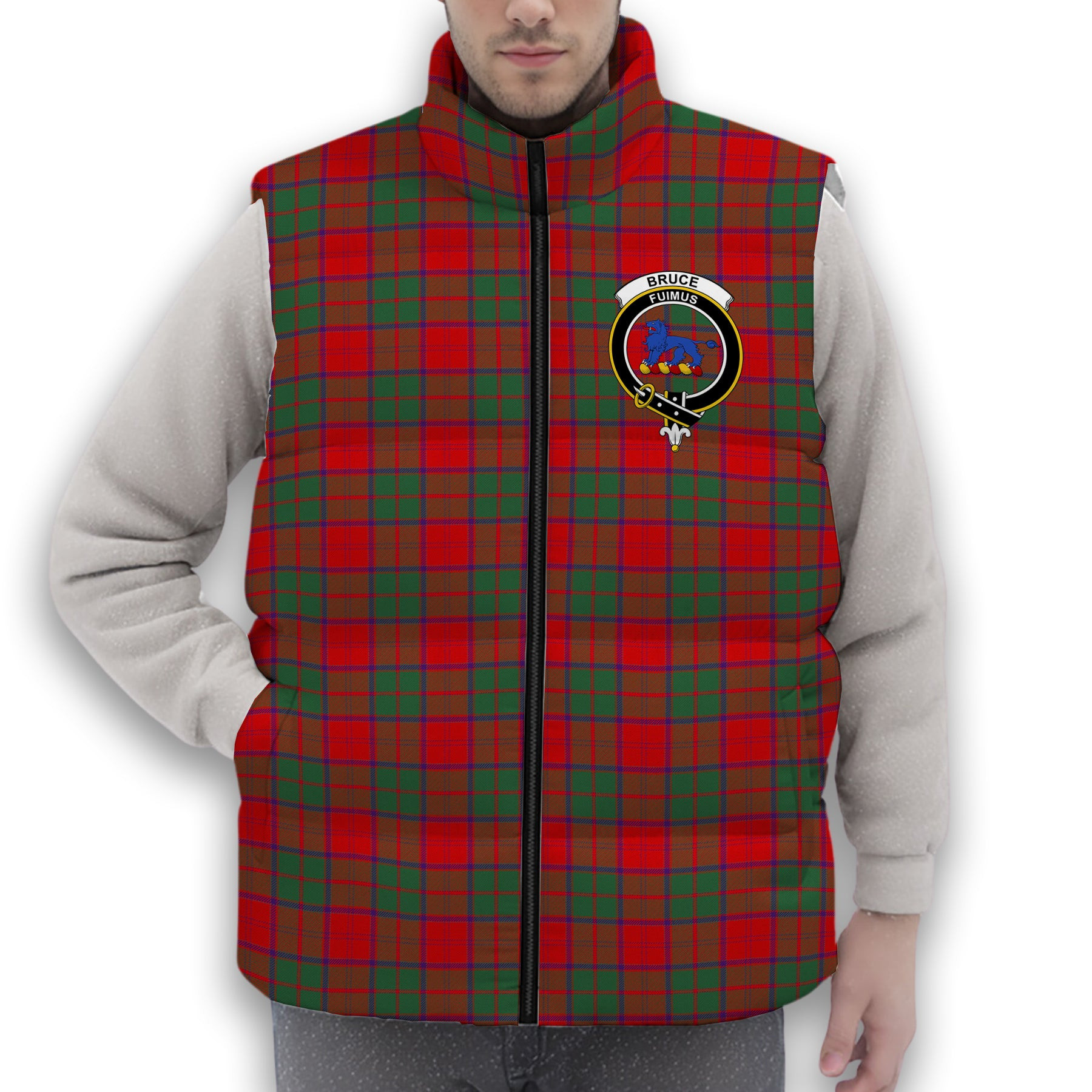 ScotsTee Shop Scottish Bruce New Modern Crest Tartan Puffer Vest Winter White Duck Down Vest Sleeveless