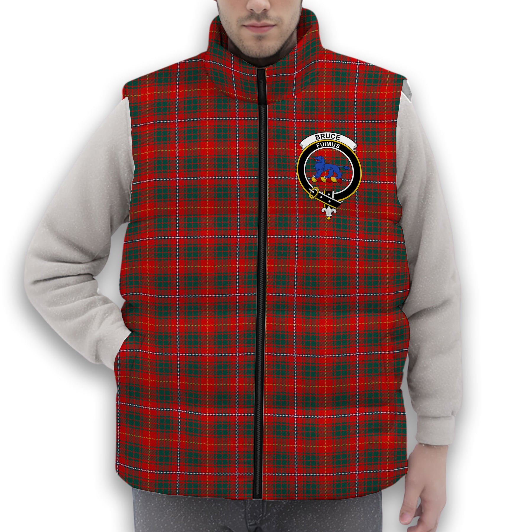 ScotsTee Shop Scottish Bruce County Modern Crest Tartan Puffer Vest Winter White Duck Down Vest Sleeveless