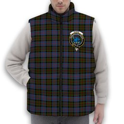 ScotsTee Shop Scottish Bowie Black Crest Tartan Puffer Vest Winter White Duck Down Vest Sleeveless