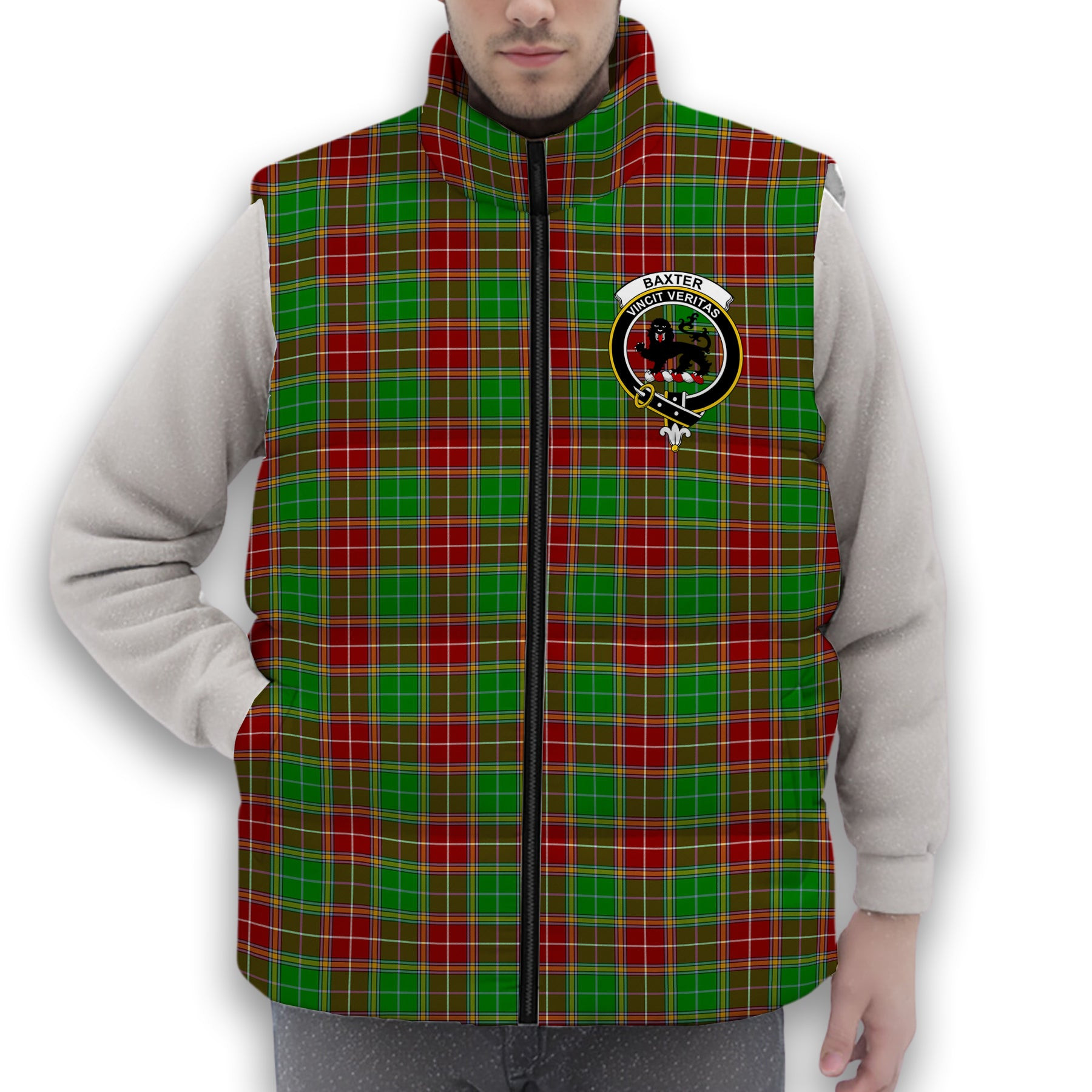 ScotsTee Shop Scottish Baxter Modern Crest Tartan Puffer Vest Winter White Duck Down Vest Sleeveless