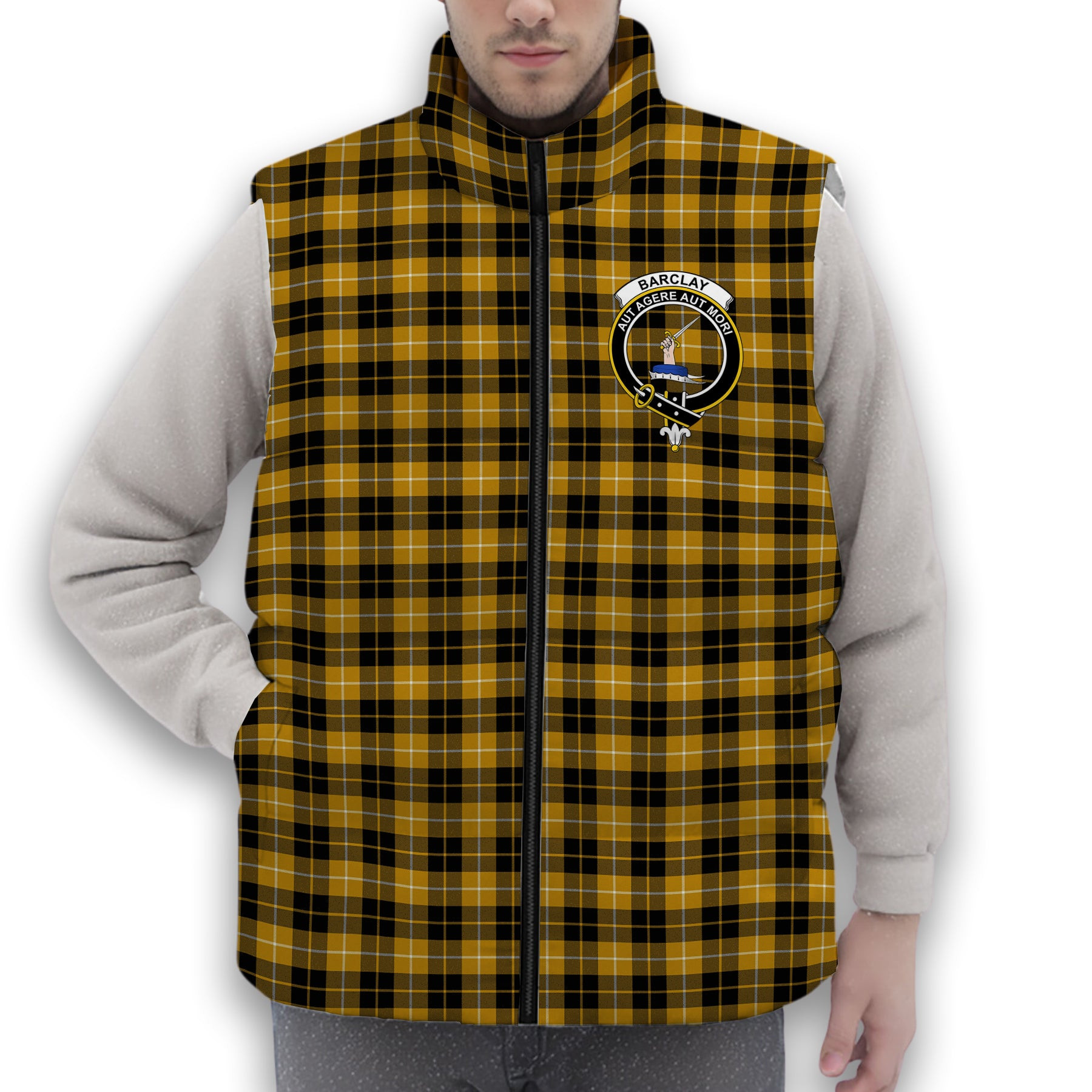ScotsTee Shop Scottish Barclay Dress Ancient Clan Crest Tartan Puffer Vest Winter White Duck Down Vest Sleeveless