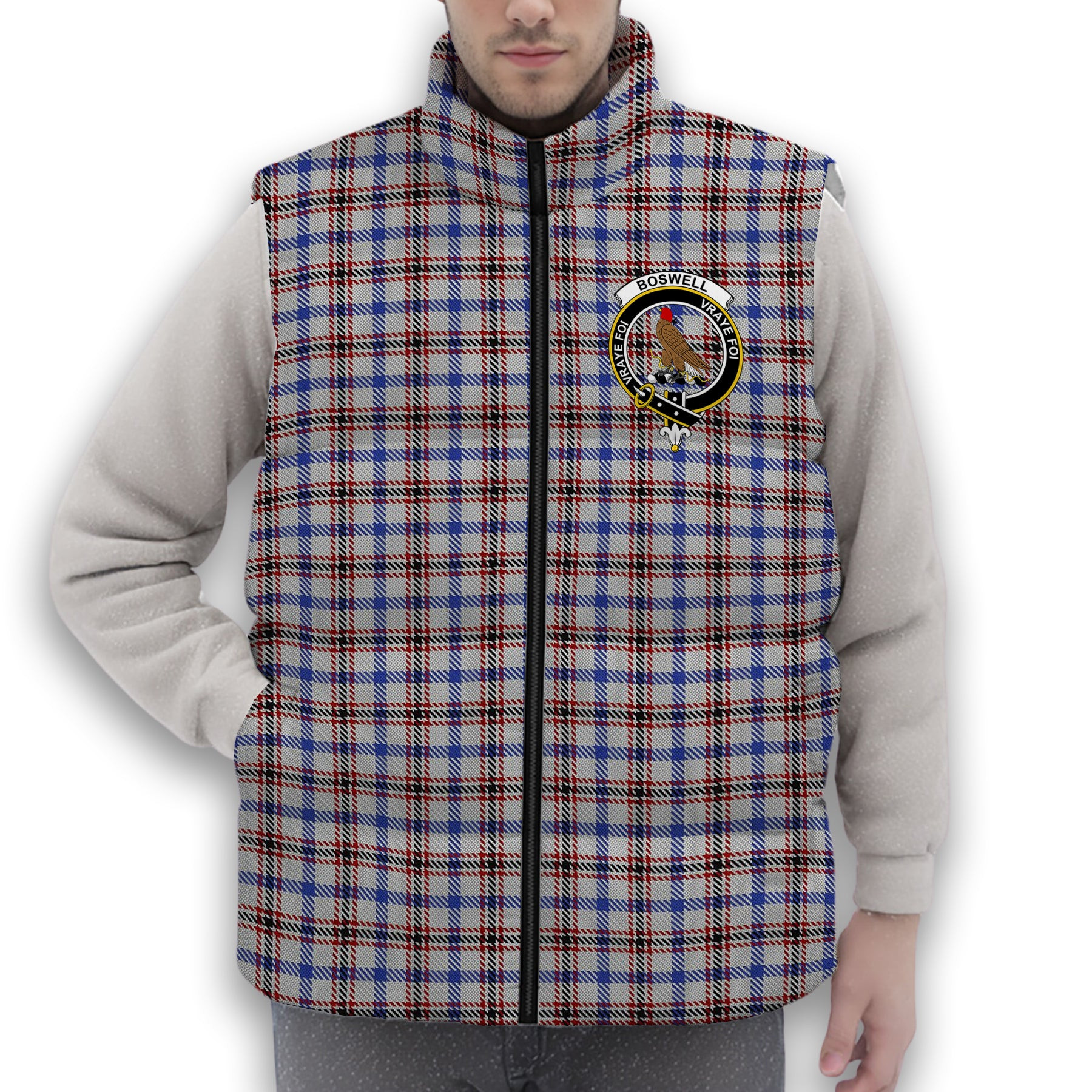 ScotsTee Shop Scottish Boswell Crest Tartan Puffer Vest Winter White Duck Down Vest Sleeveless
