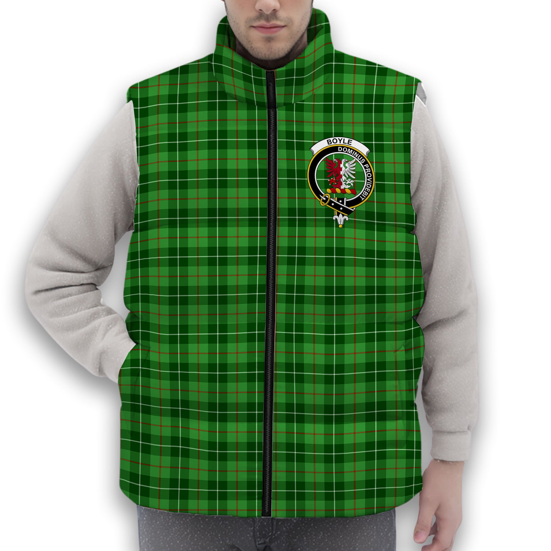 ScotsTee Shop Scottish Boyle SC Crest Tartan Puffer Vest Winter White Duck Down Vest Sleeveless