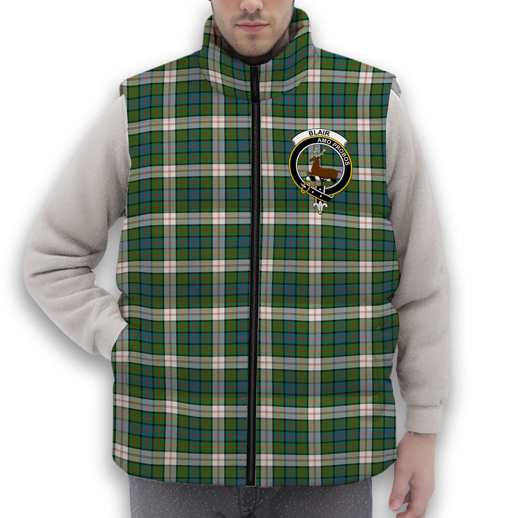 ScotsTee Shop Scottish Blair Dress Ancient Crest Tartan Puffer Vest Winter White Duck Down Vest Sleeveless