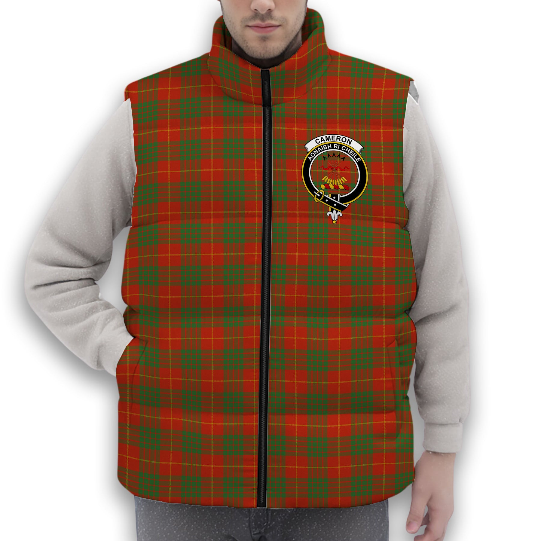 ScotsTee Shop Scottish Cameron Ancient Crest Tartan Puffer Vest Winter White Duck Down Vest Sleeveless