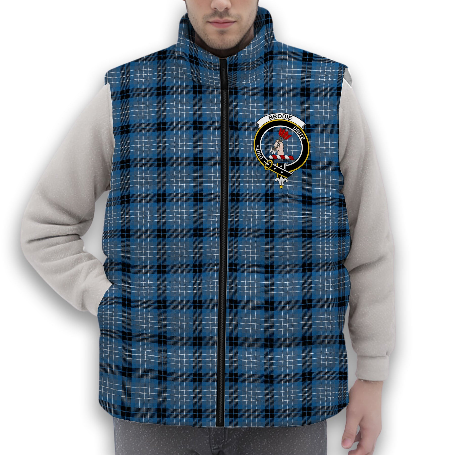 ScotsTee Shop Scottish Brodie Countryfare Ancient Crest Tartan Puffer Vest Winter White Duck Down Vest Sleeveless