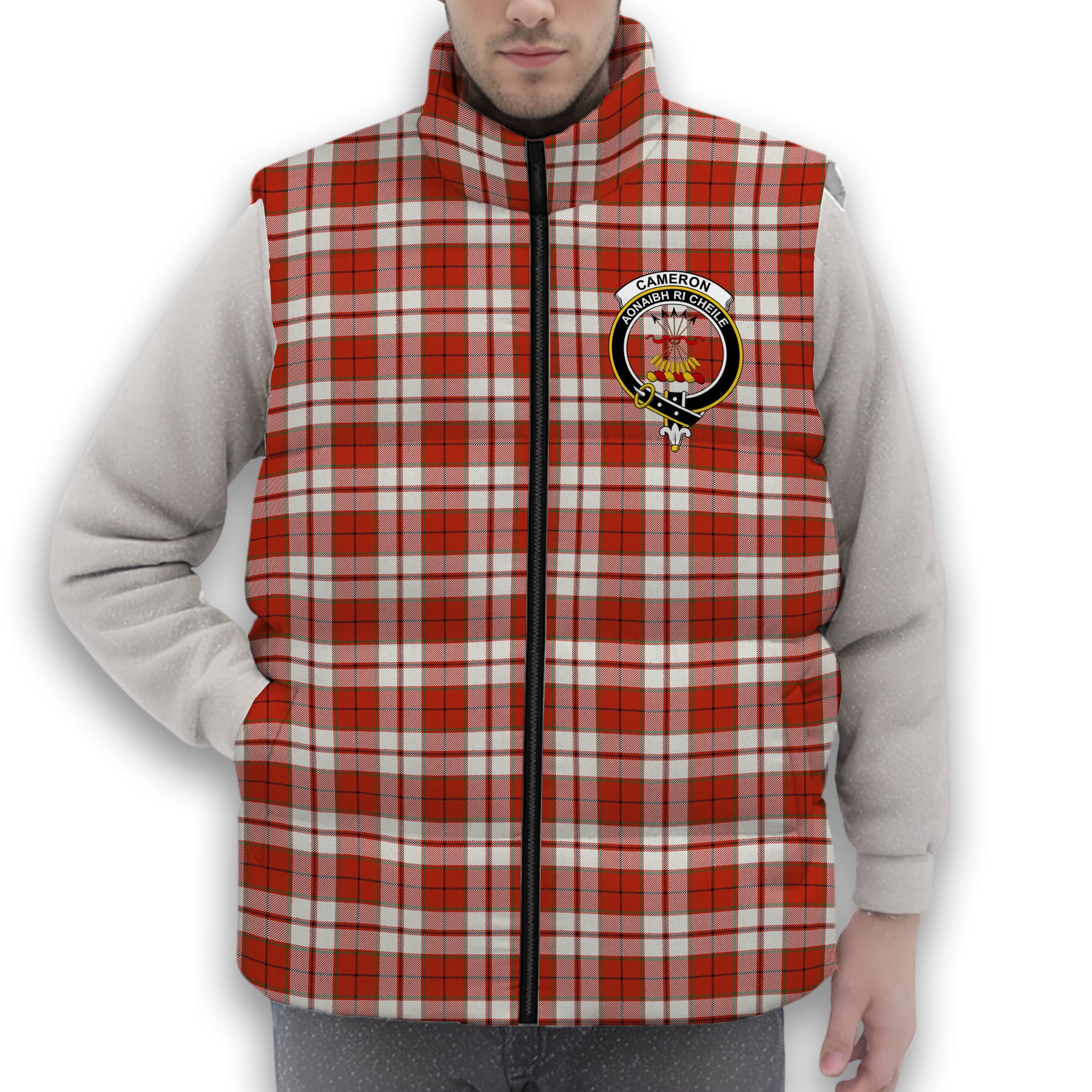 ScotsTee Shop Scottish Cameron Hose Ancient Crest Tartan Puffer Vest Winter White Duck Down Vest Sleeveless
