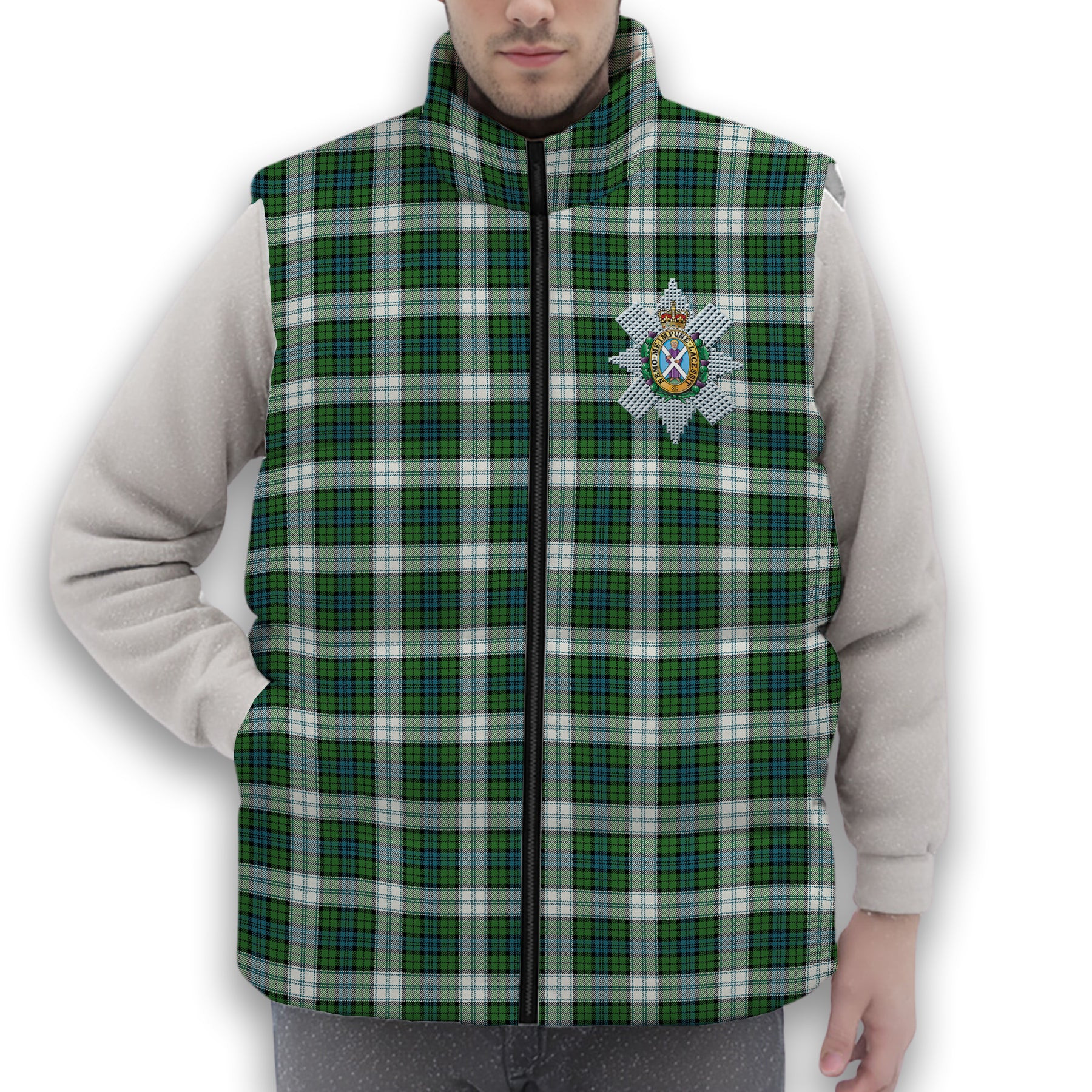 ScotsTee Shop Scottish Black Watch Dress Ancient Crest Tartan Puffer Vest Winter White Duck Down Vest Sleeveless