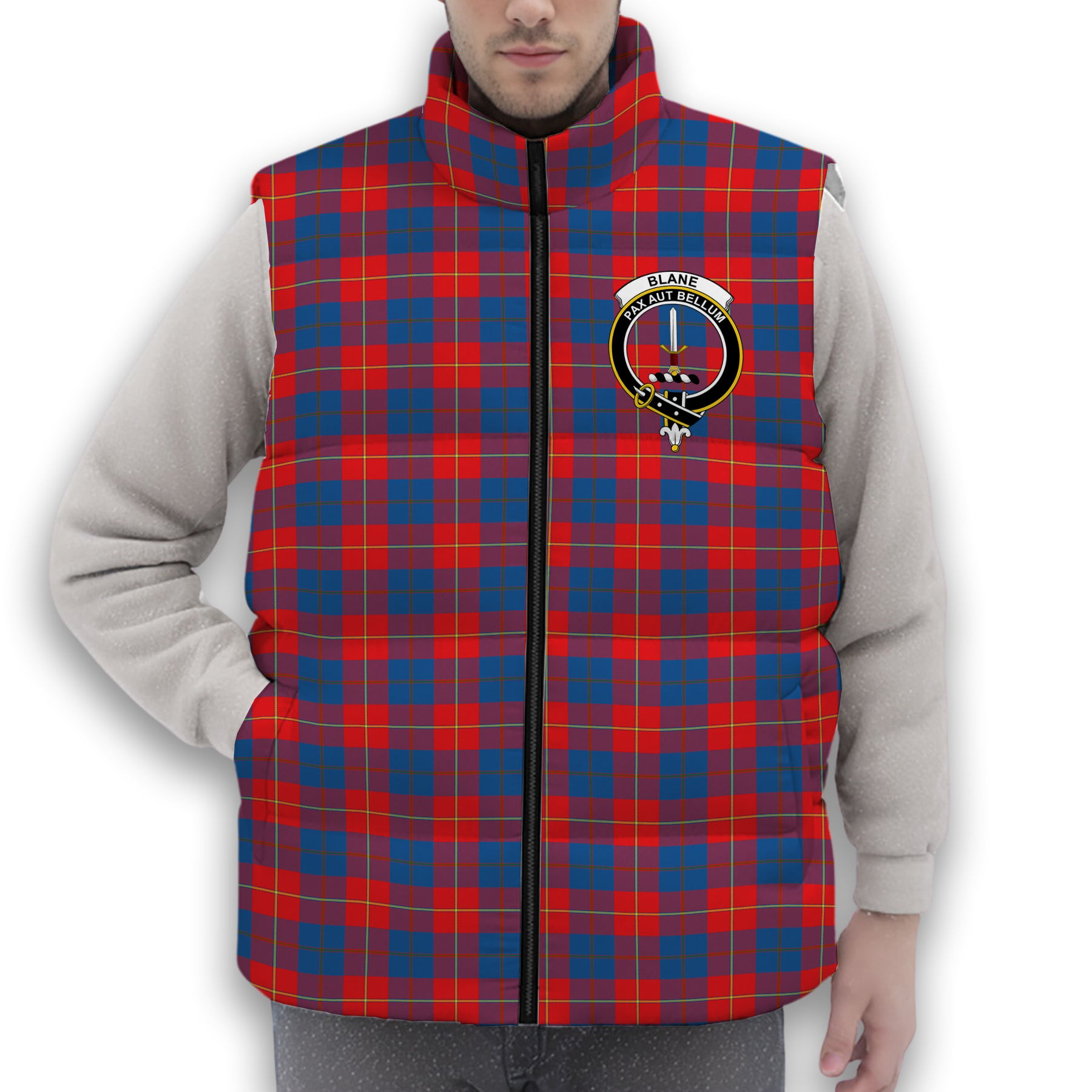 ScotsTee Shop Scottish Blane Crest Tartan Puffer Vest Winter White Duck Down Vest Sleeveless