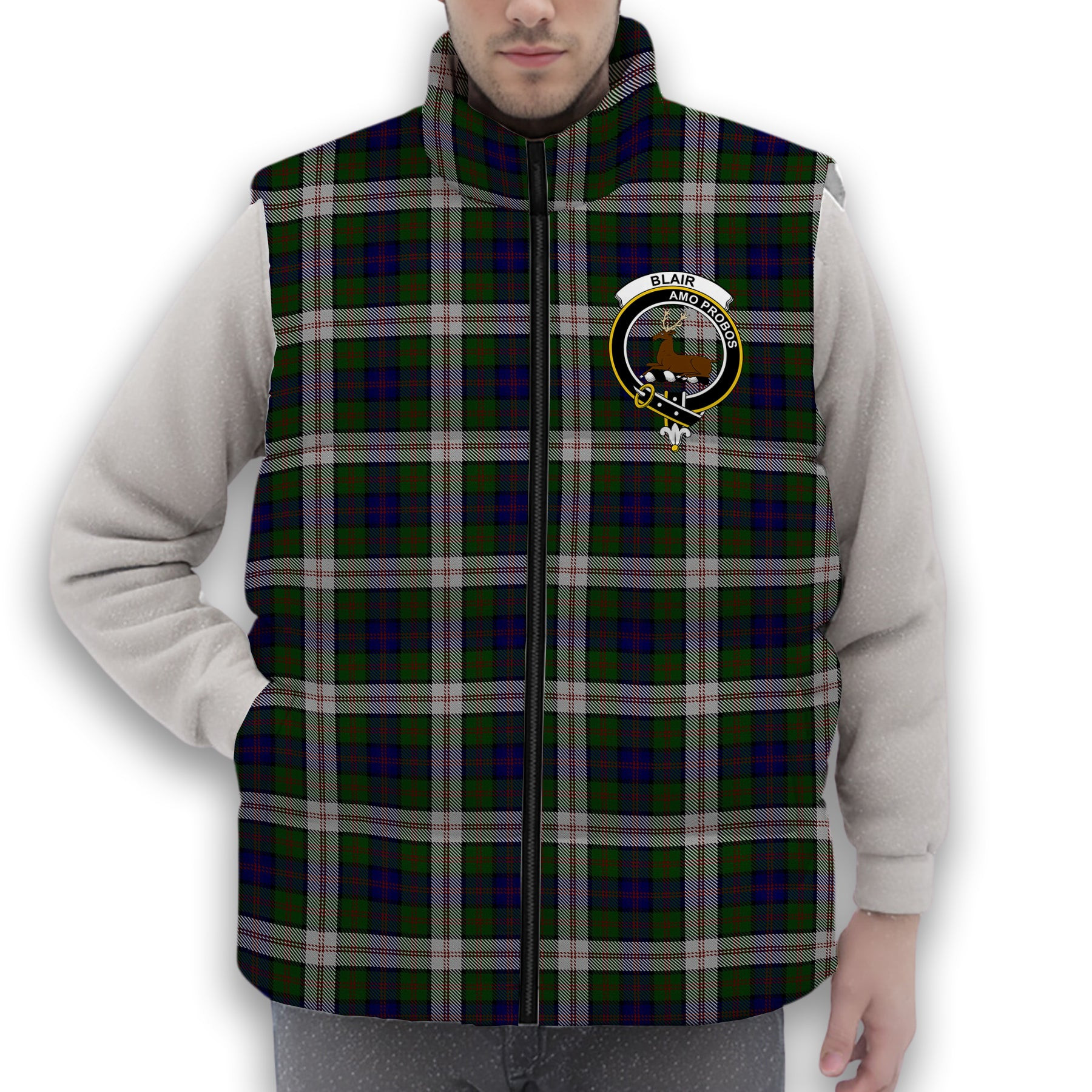 ScotsTee Shop Scottish Blair Dress Crest Tartan Puffer Vest Winter White Duck Down Vest Sleeveless