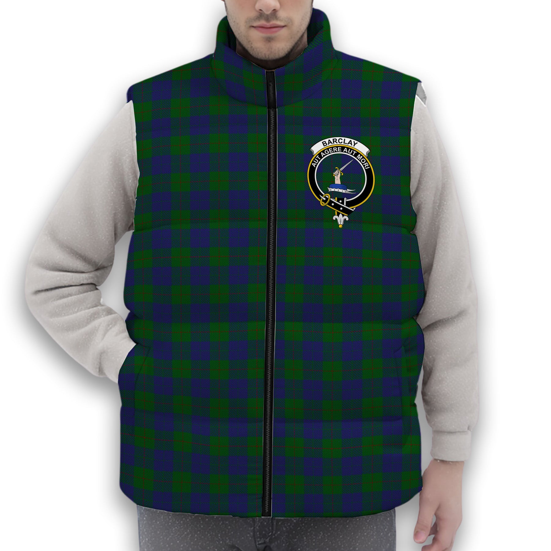 ScotsTee Shop Scottish Barclay Crest Tartan Puffer Vest Winter White Duck Down Vest Sleeveless