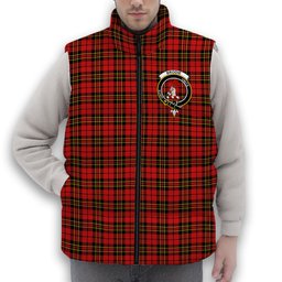 ScotsTee Shop Scottish Brodie Red Modern Crest Tartan Puffer Vest Winter White Duck Down Vest Sleeveless