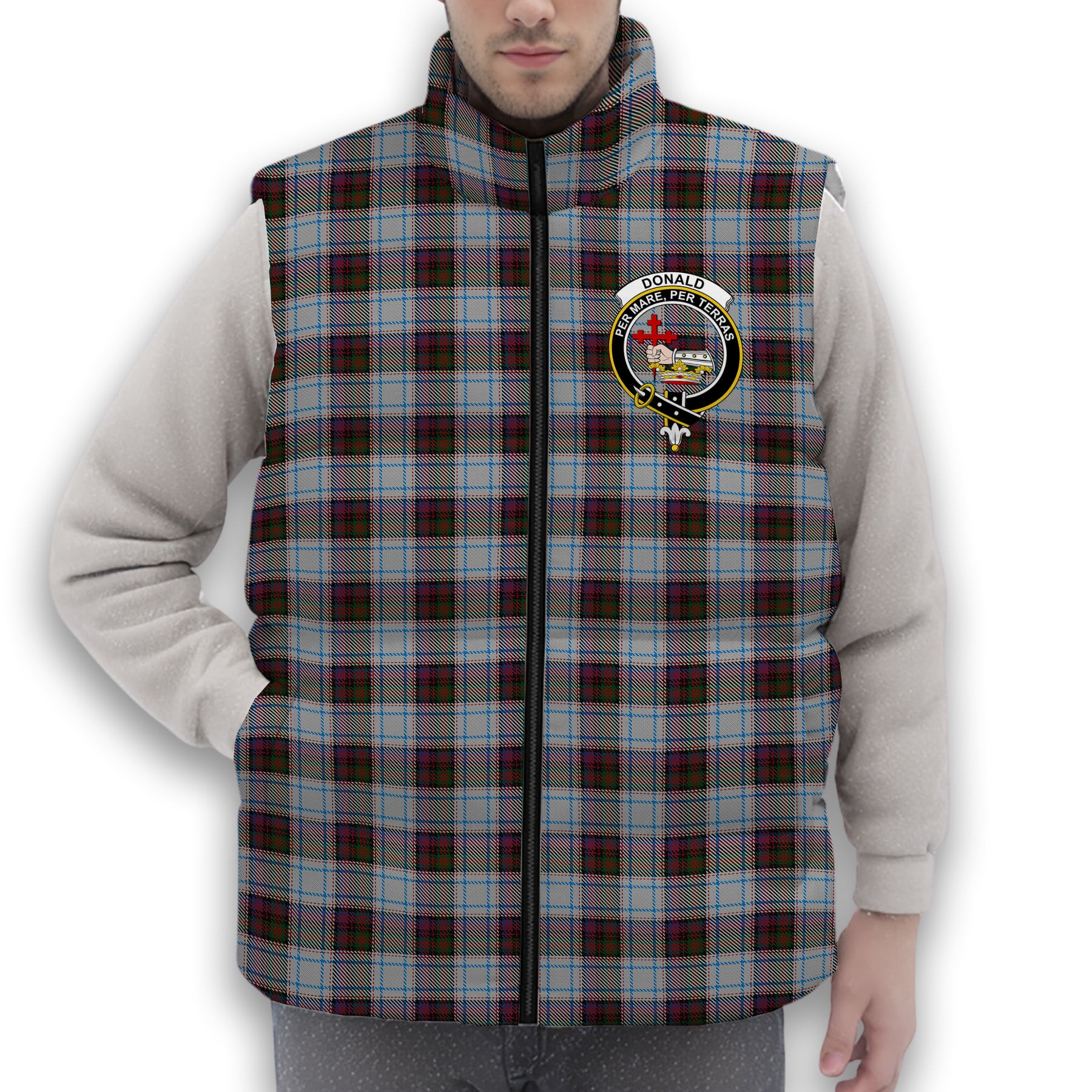 ScotsTee Shop Scottish Donald Dress Ancient Crest Tartan Puffer Vest Winter White Duck Down Vest Sleeveless