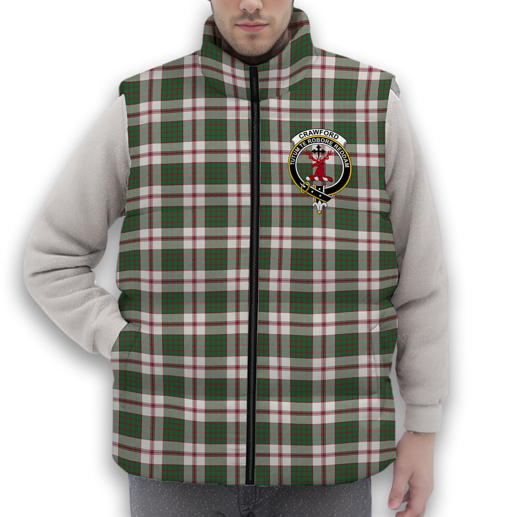 ScotsTee Shop Scottish Crawford Arisaid Dance Modern Crest Tartan Puffer Vest Winter White Duck Down Vest Sleeveless