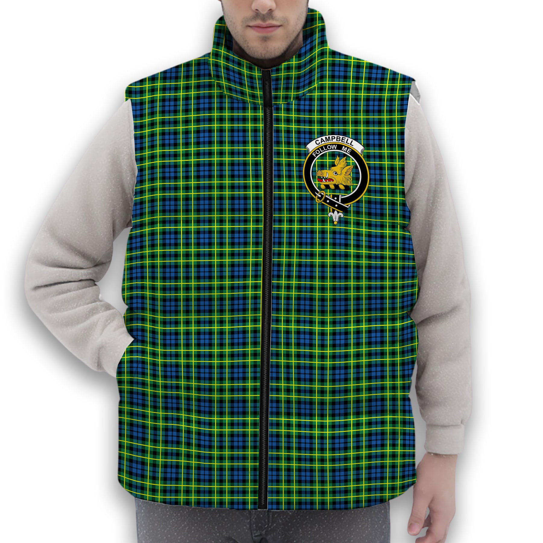 ScotsTee Shop Scottish Campbell of Breadalbane Ancient Crest Tartan Puffer Vest Winter White Duck Down Vest Sleeveless