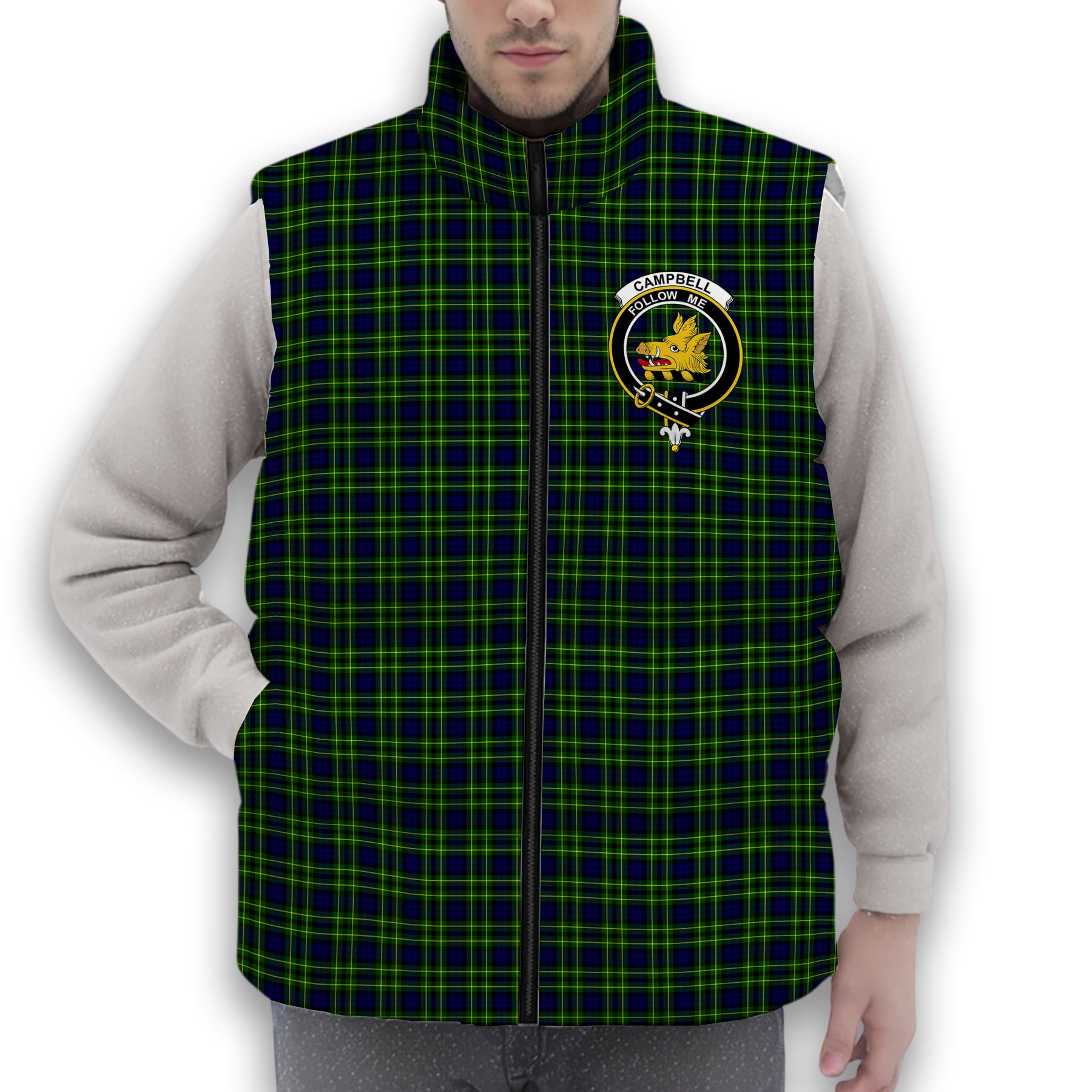 ScotsTee Shop Scottish Campbell of Breadalbane Modern Crest Tartan Puffer Vest Winter White Duck Down Vest Sleeveless