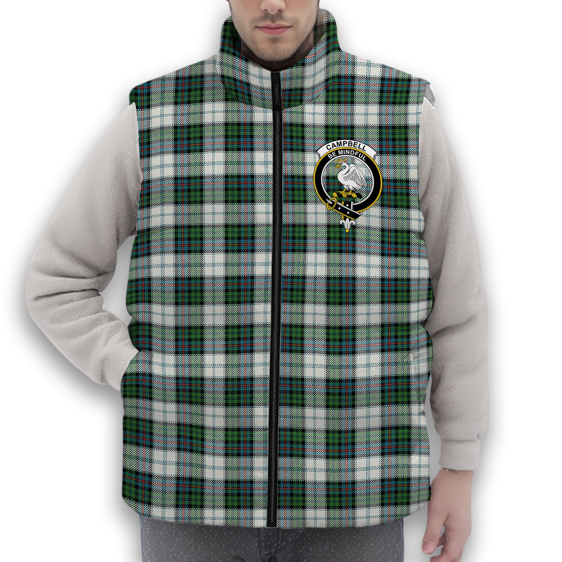 ScotsTee Shop Scottish Campbell of Cawdor Dress Ancient Crest Tartan Puffer Vest Winter White Duck Down Vest Sleeveless