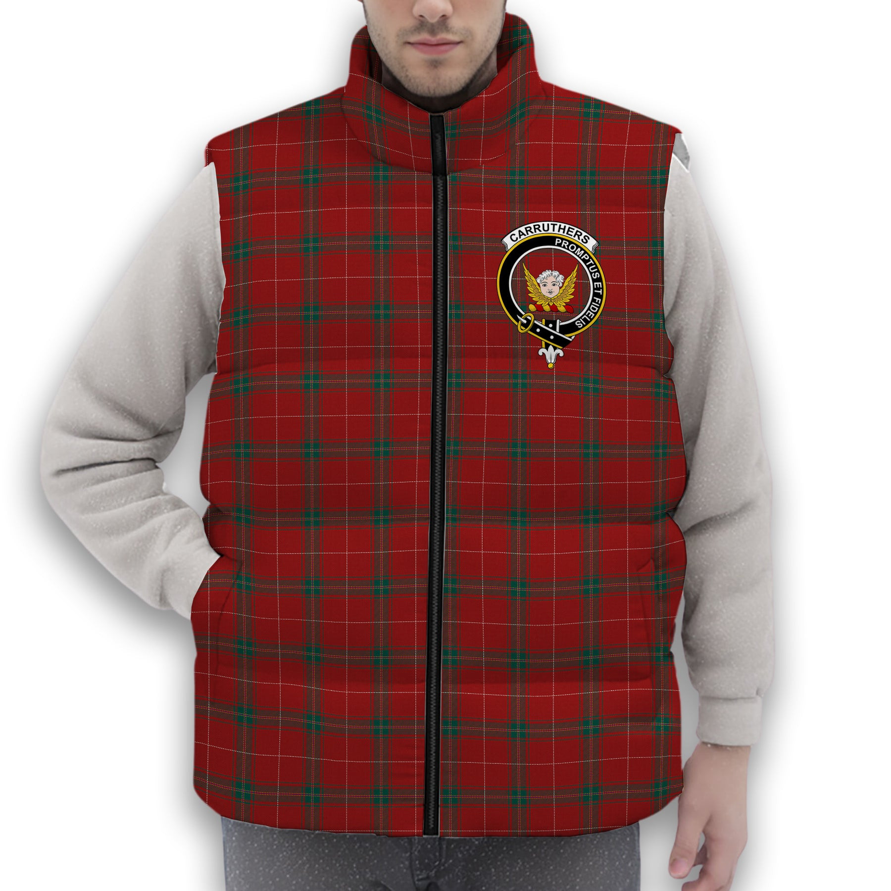 ScotsTee Shop Scottish Carruthers Modern Crest Tartan Puffer Vest Winter White Duck Down Vest Sleeveless