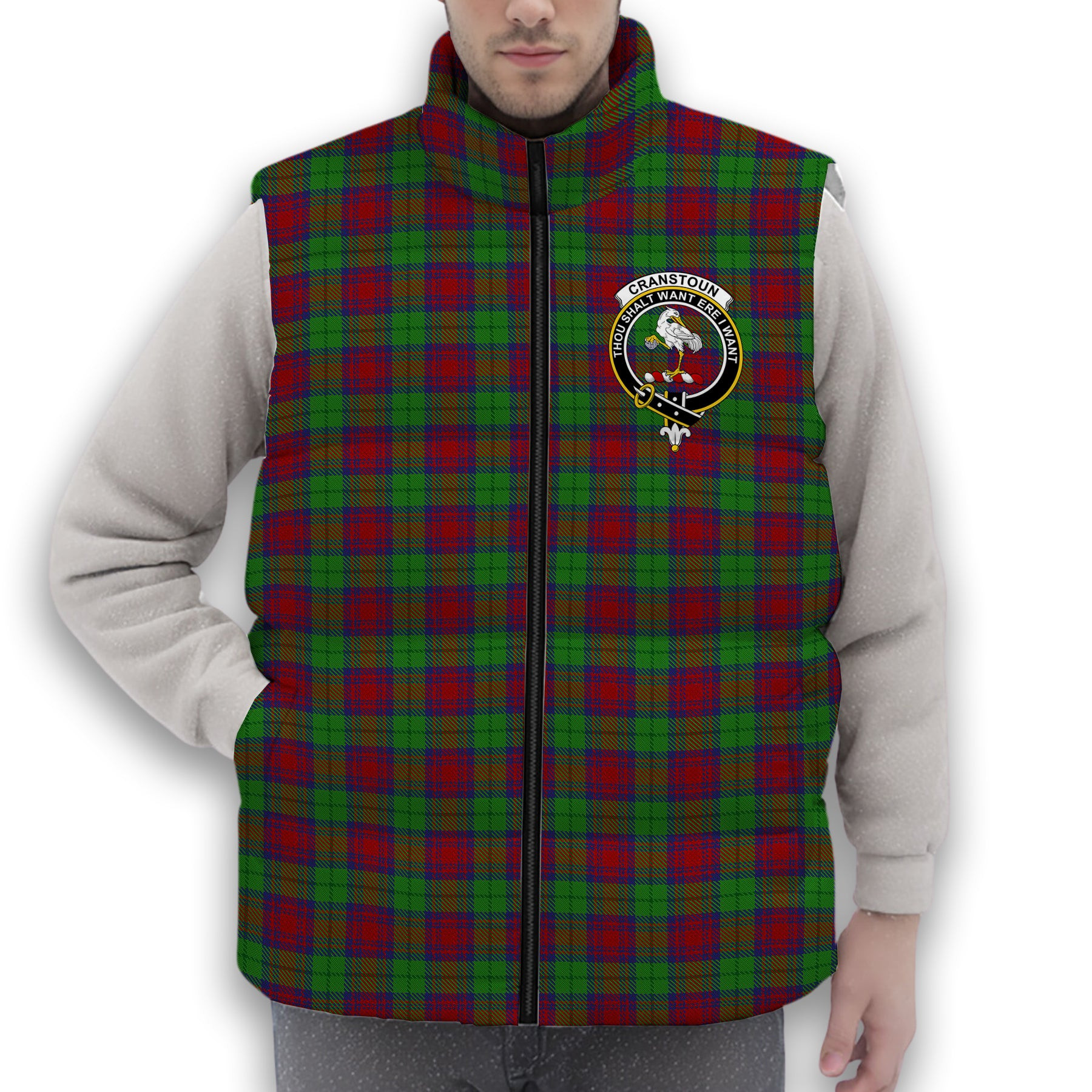 ScotsTee Shop Scottish Cranston Dress Crest Tartan Puffer Vest Winter White Duck Down Vest Sleeveless