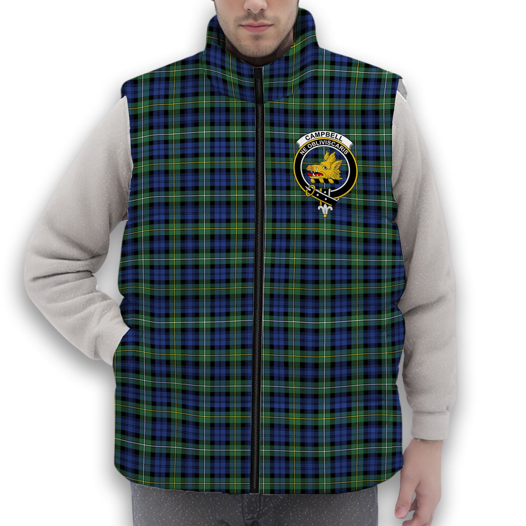 ScotsTee Shop Scottish Campbell Argyll Ancient Crest Tartan Puffer Vest Winter White Duck Down Vest Sleeveless