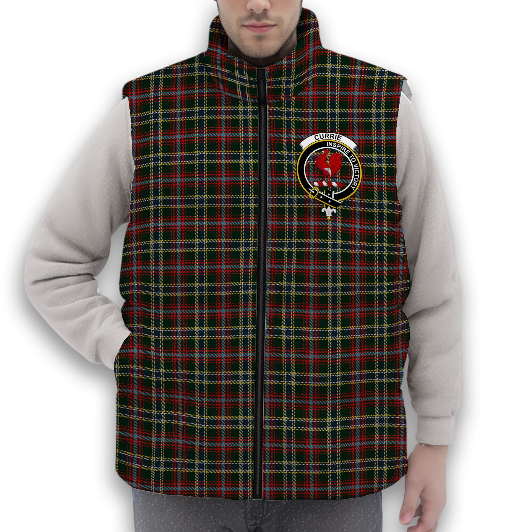 ScotsTee Shop Scottish Currie of Arran Crest Tartan Puffer Vest Winter White Duck Down Vest Sleeveless